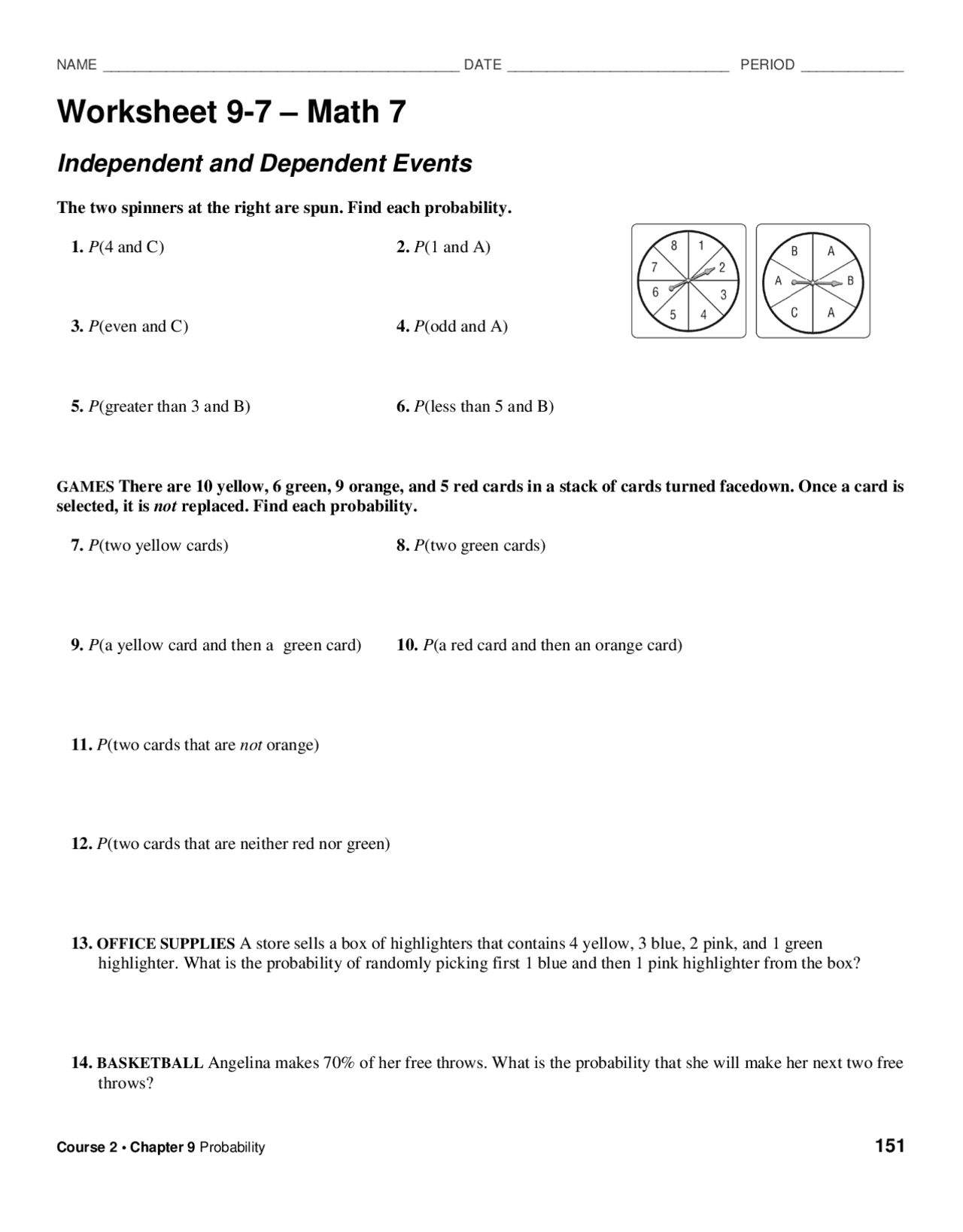 Worksheet 9-7 – Math 7 | Lecture notes Probability and Statistics | Docsity