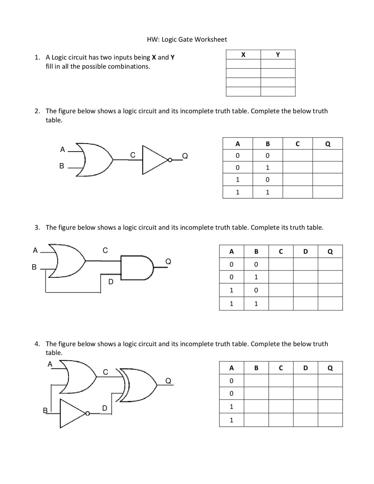 HW: Logic Gate Worksheet | Exercises Logic | Docsity