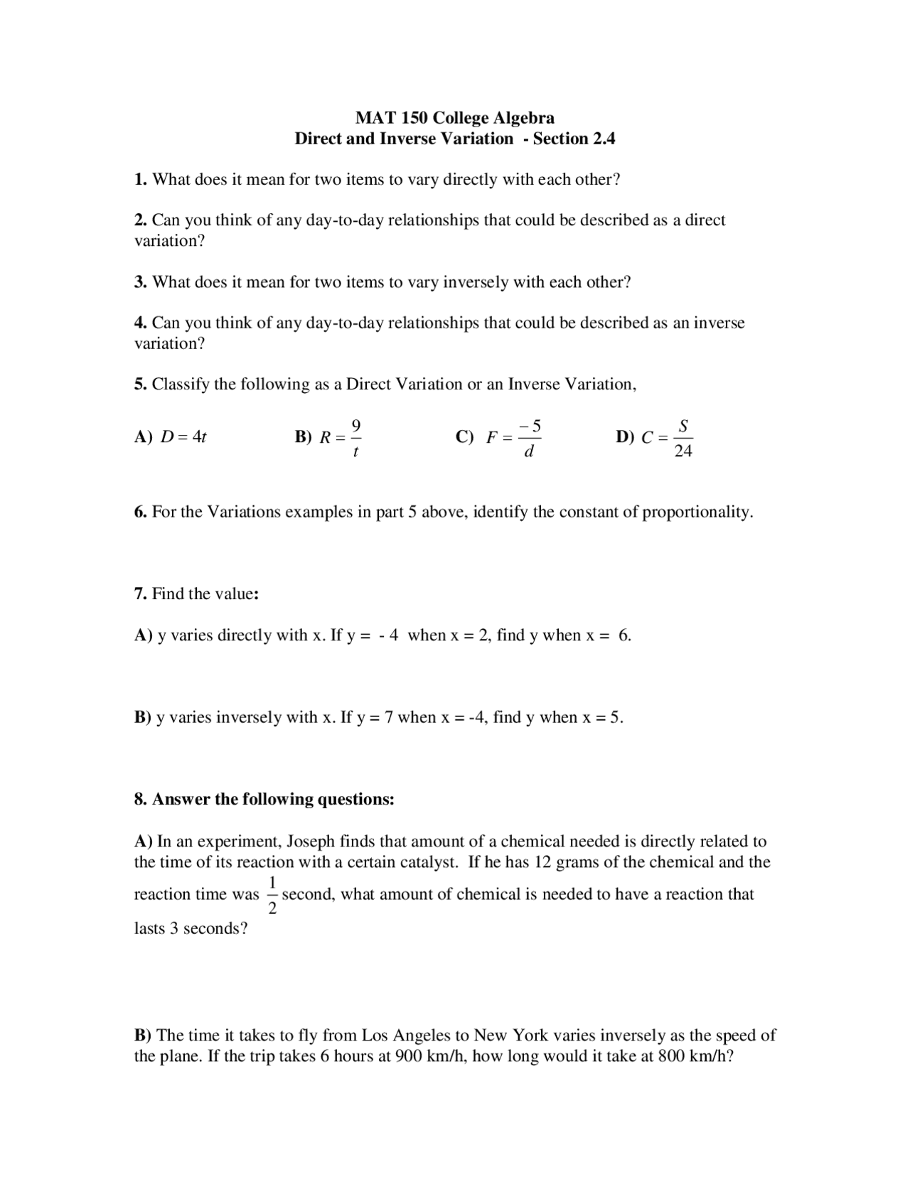 Direct And Inverse Variation Worksheet Study Notes Algebra Docsity direct-and-inverse-variation-worksheet-study-notes-algebra-docsity