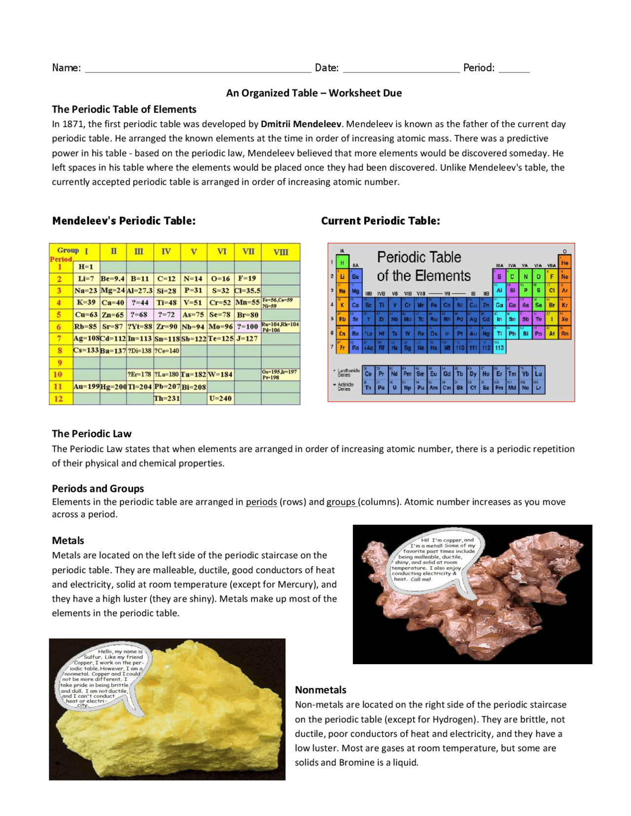 Worksheet Due The Periodic Table of Elements The P | Study notes Law | Docsity Worksheet Due The Periodic Table of Elements The P | Study notes Law | Docsity