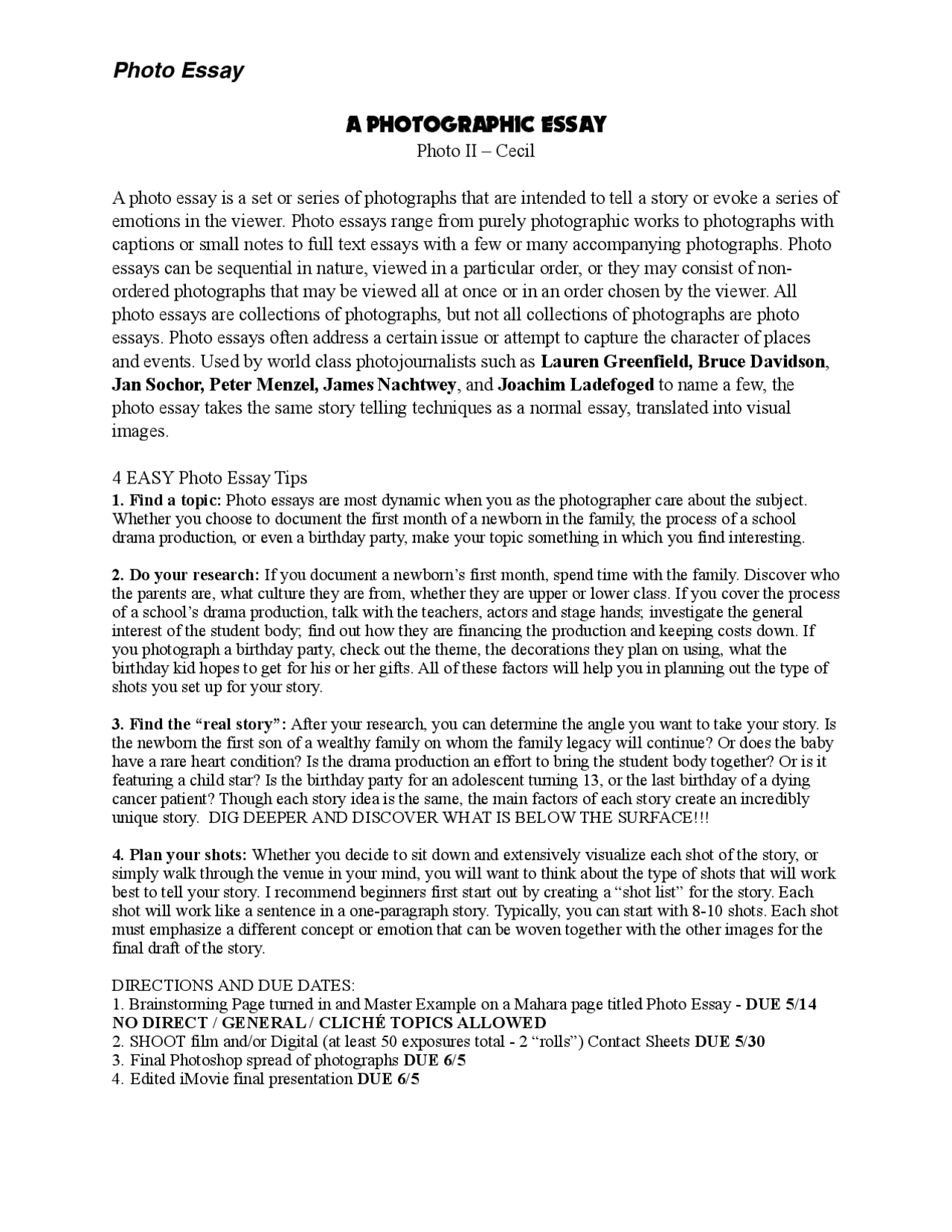 A PHOTOGRAPHIC ESSAY Photo Essay | Lecture notes Photoshop | Docsity