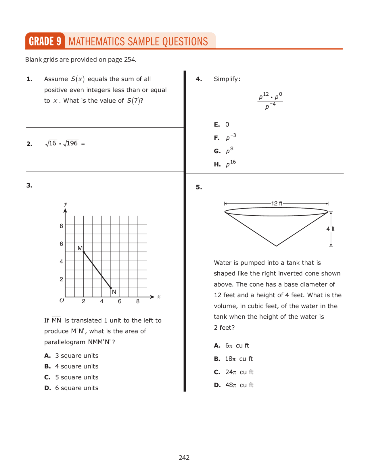 Grade 9 Mathematics Sample Questions and Explanations | Study notes ...