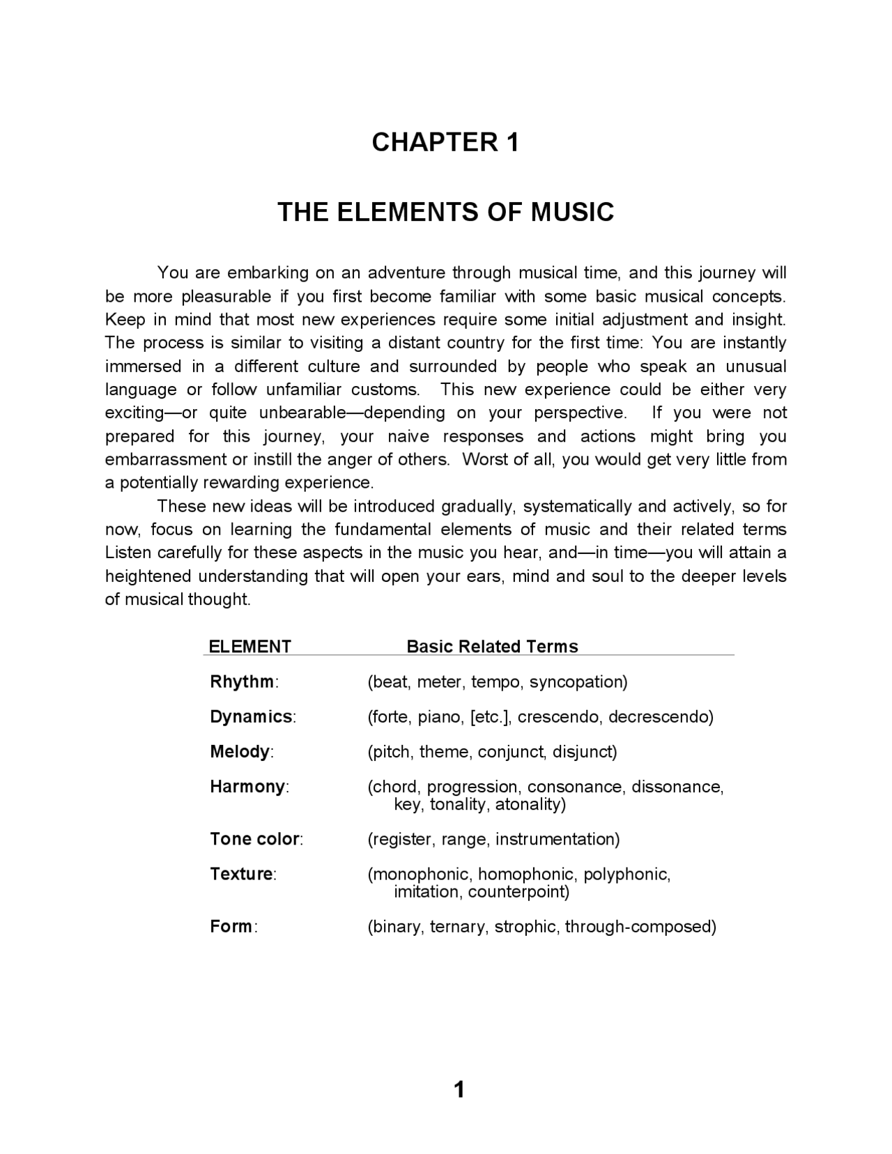 CHAPTER 1 THE ELEMENTS OF MUSIC | Study notes World Music | Docsity