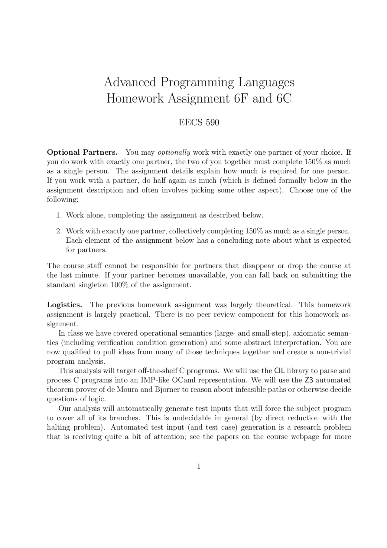 Advanced Programming Languages Homework Assignment ... | Lecture notes ...