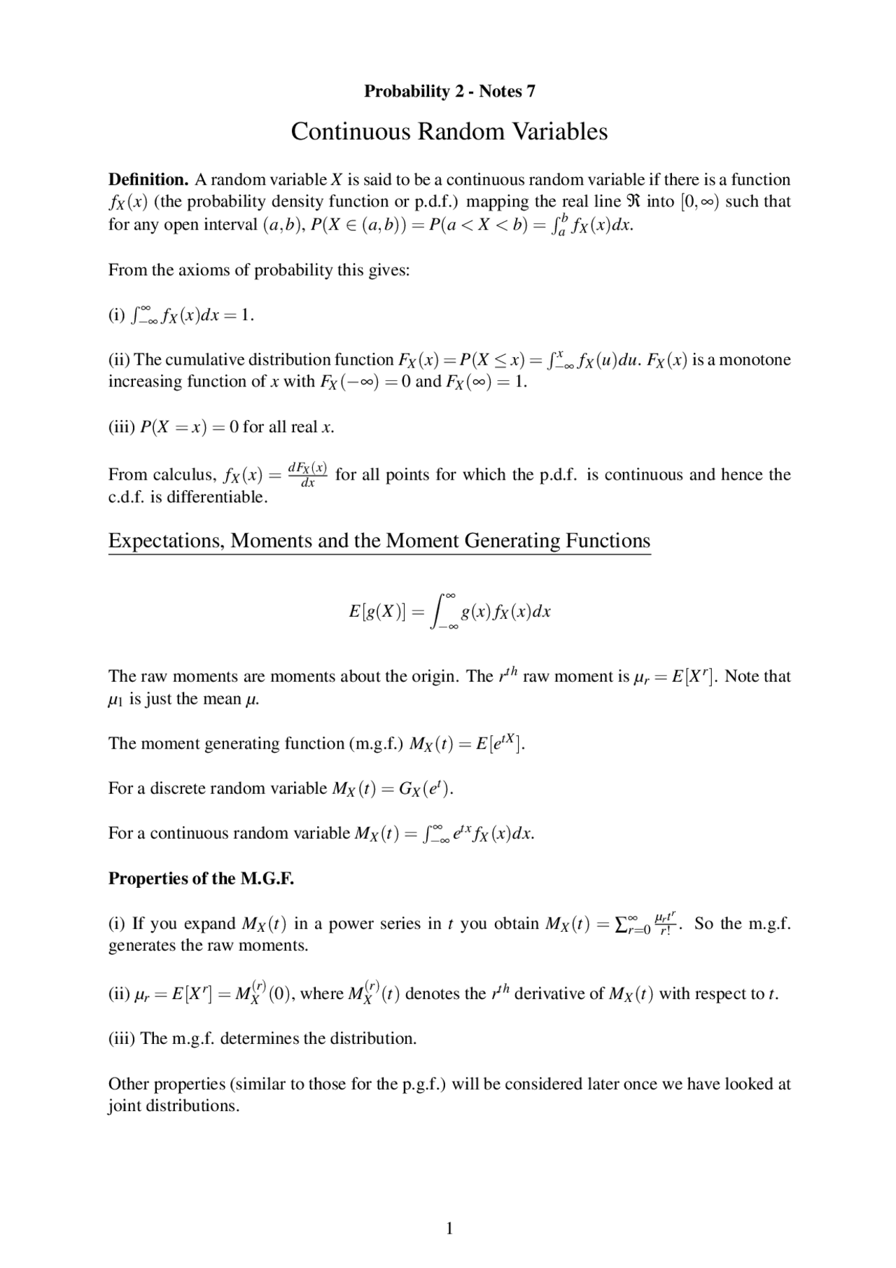 Continuous Random Variables Lecture Notes Calculus Docsity Continuous Random Variables Lecture Notes Calculus Docsity