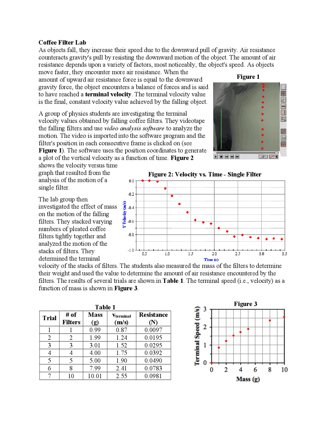 Coffee Filter Lab As objects fall, they increase their speed due Summaries Physics Docsity