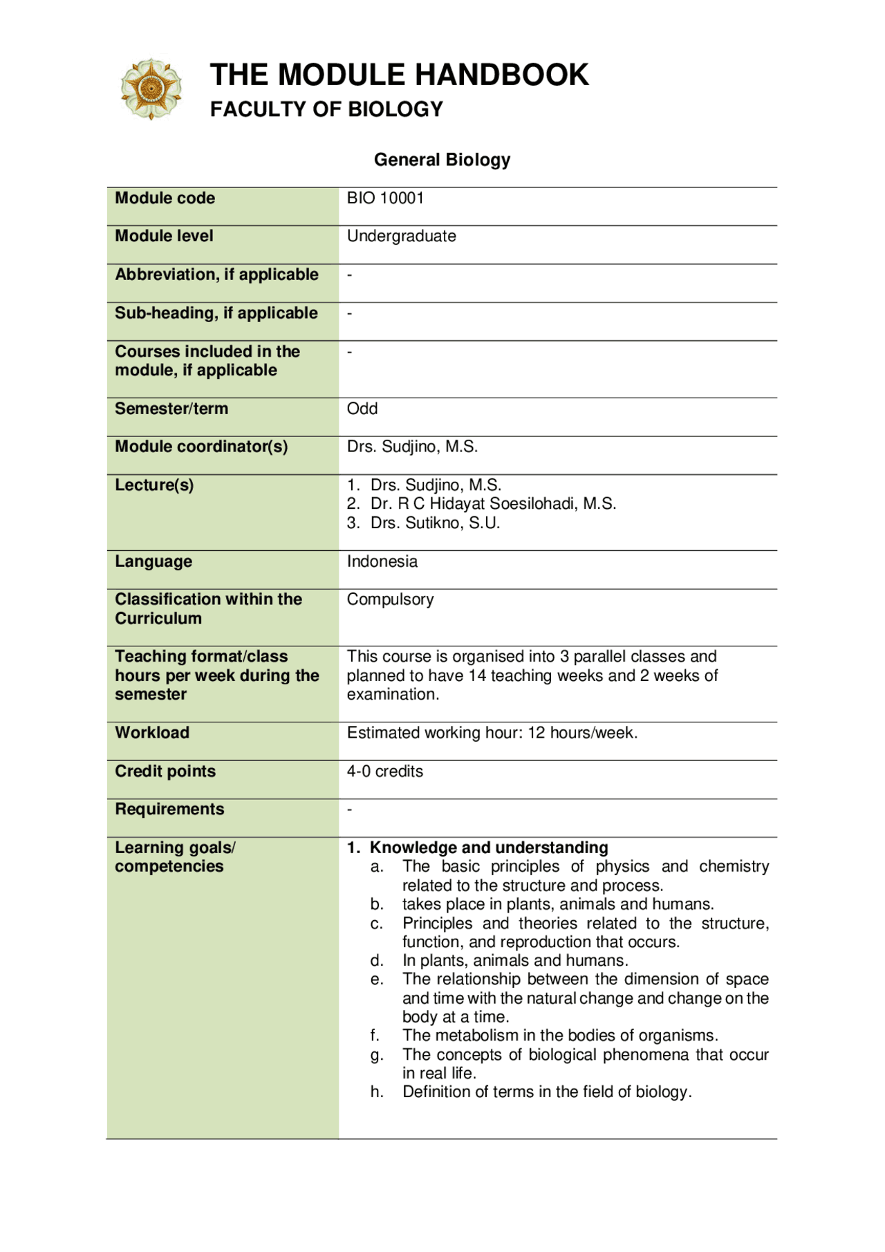09. The Module Handbook – General Biology.docx | Study Guides, Projects ...