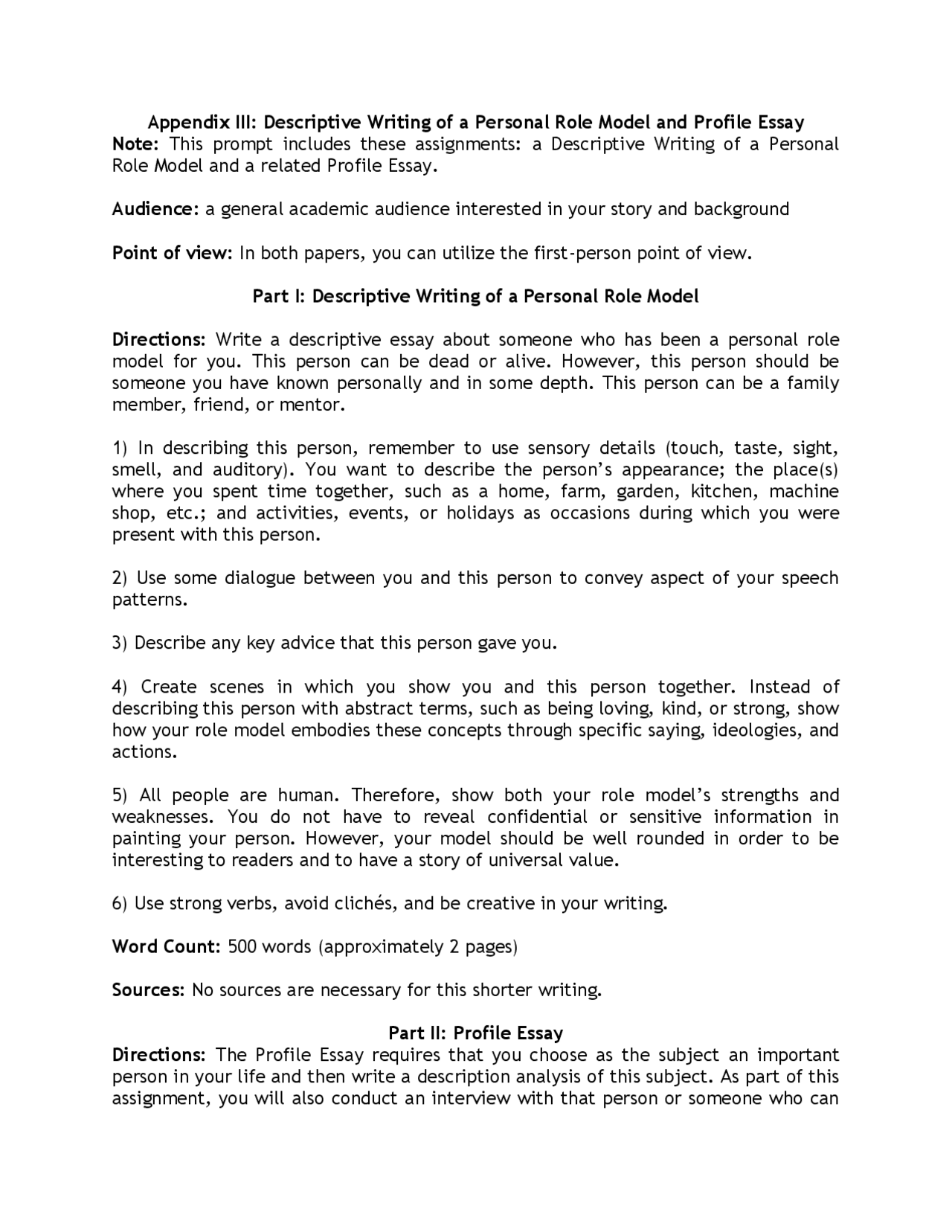 Descriptive Writing of a Personal Role Model and Profile ... | Study ...