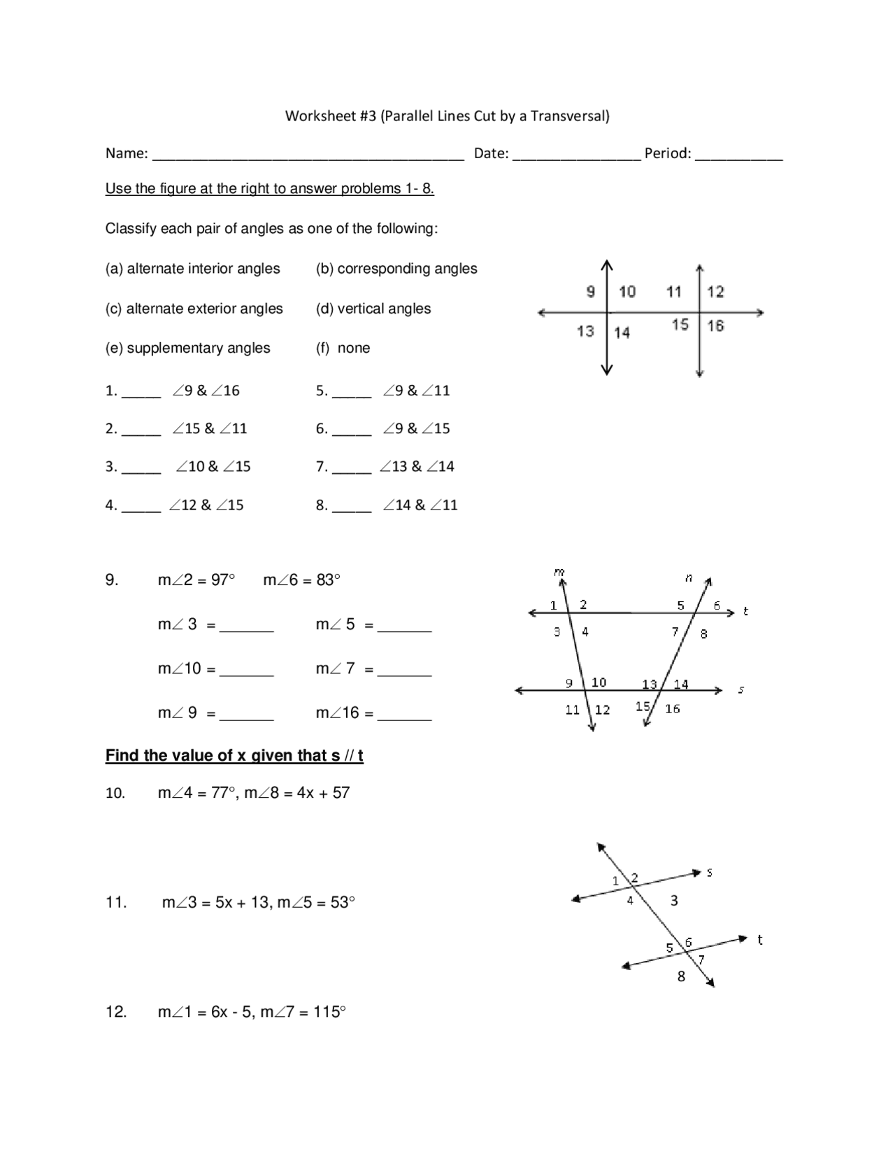 worksheet-3-parallel-lines-cut-by-a-transversal-name-slides-linear-algebra-docsity