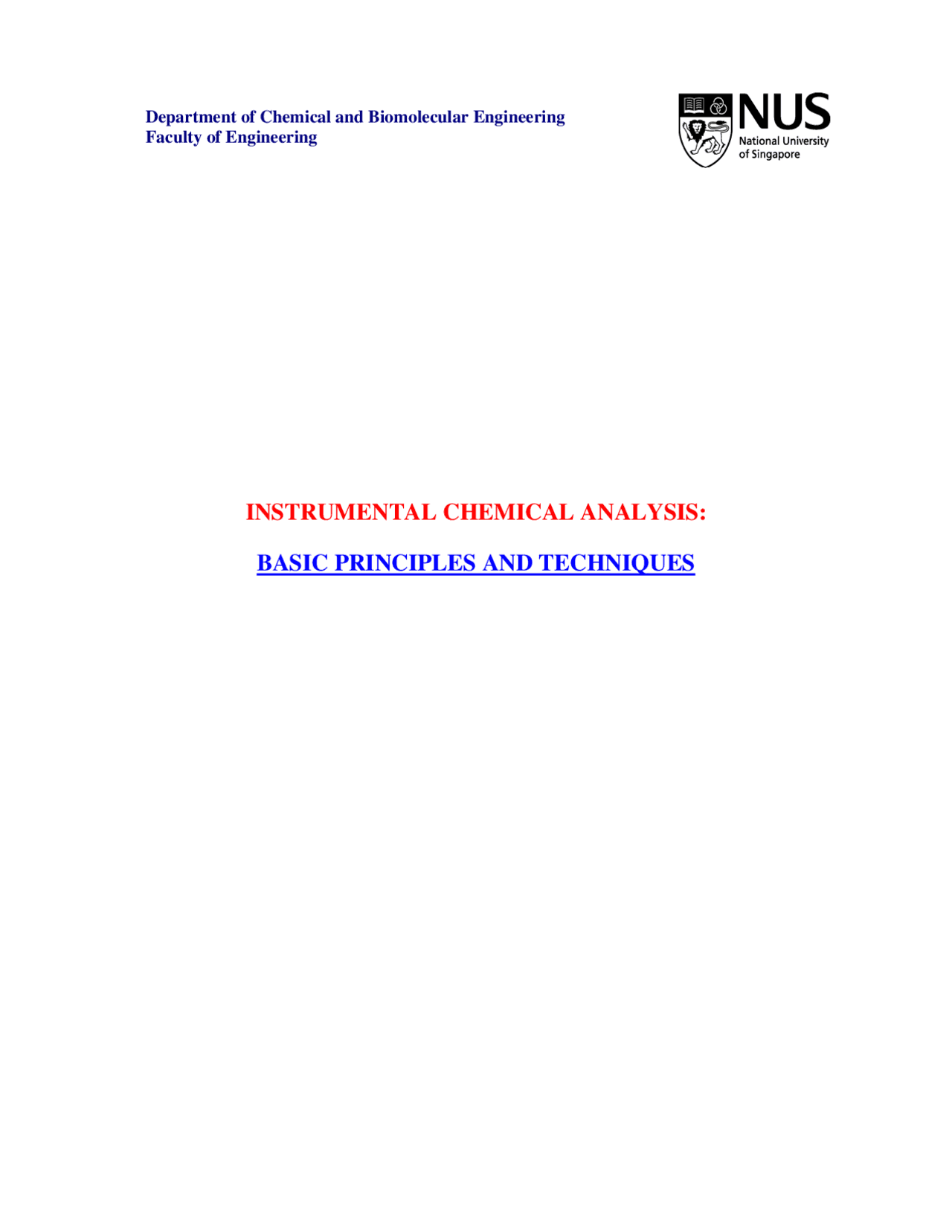 INSTRUMENTAL CHEMICAL ANALYSIS BASIC Study notes Topography