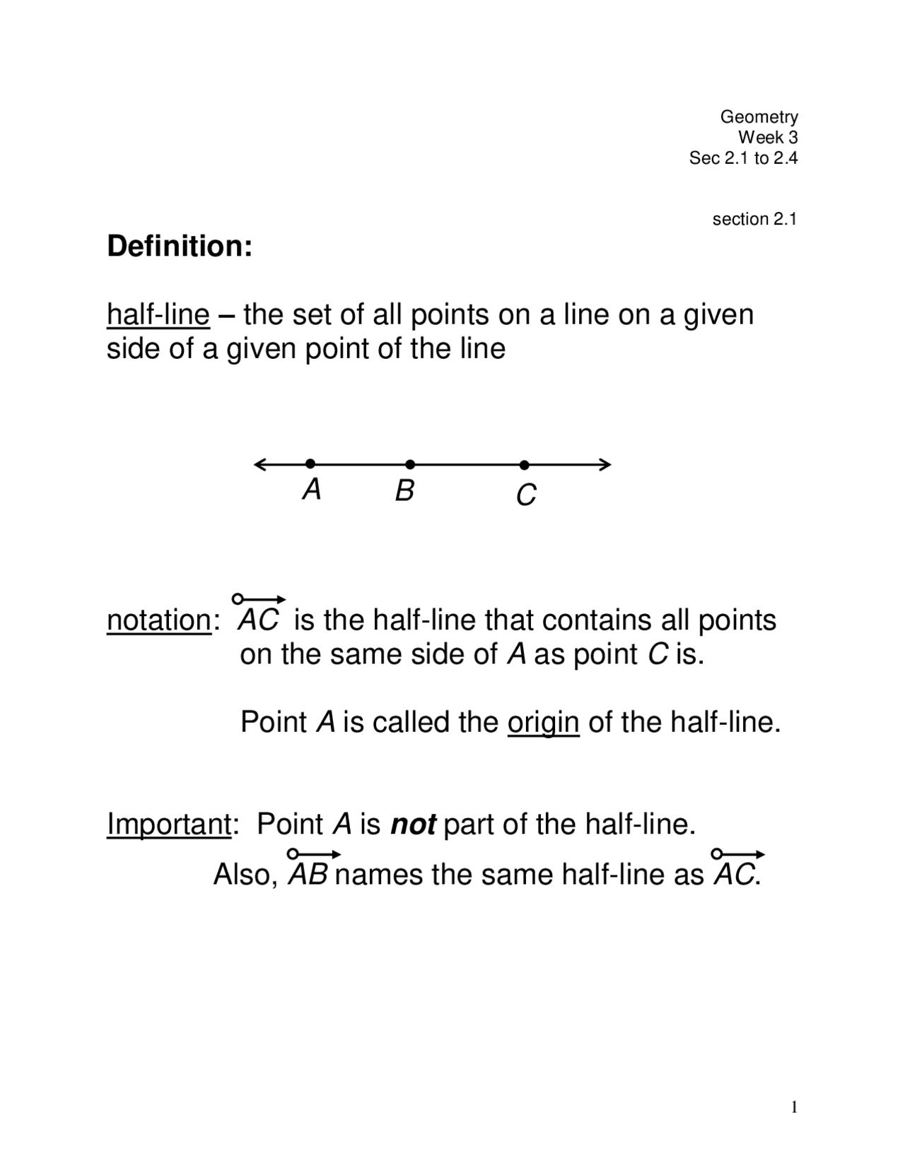 Definition: half-line – the set of all points on a line on a given ...