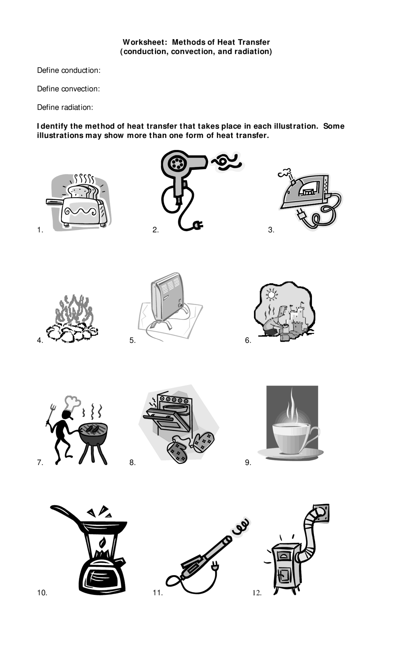Worksheet: Methods of Heat Transfer (conduction, convection ...