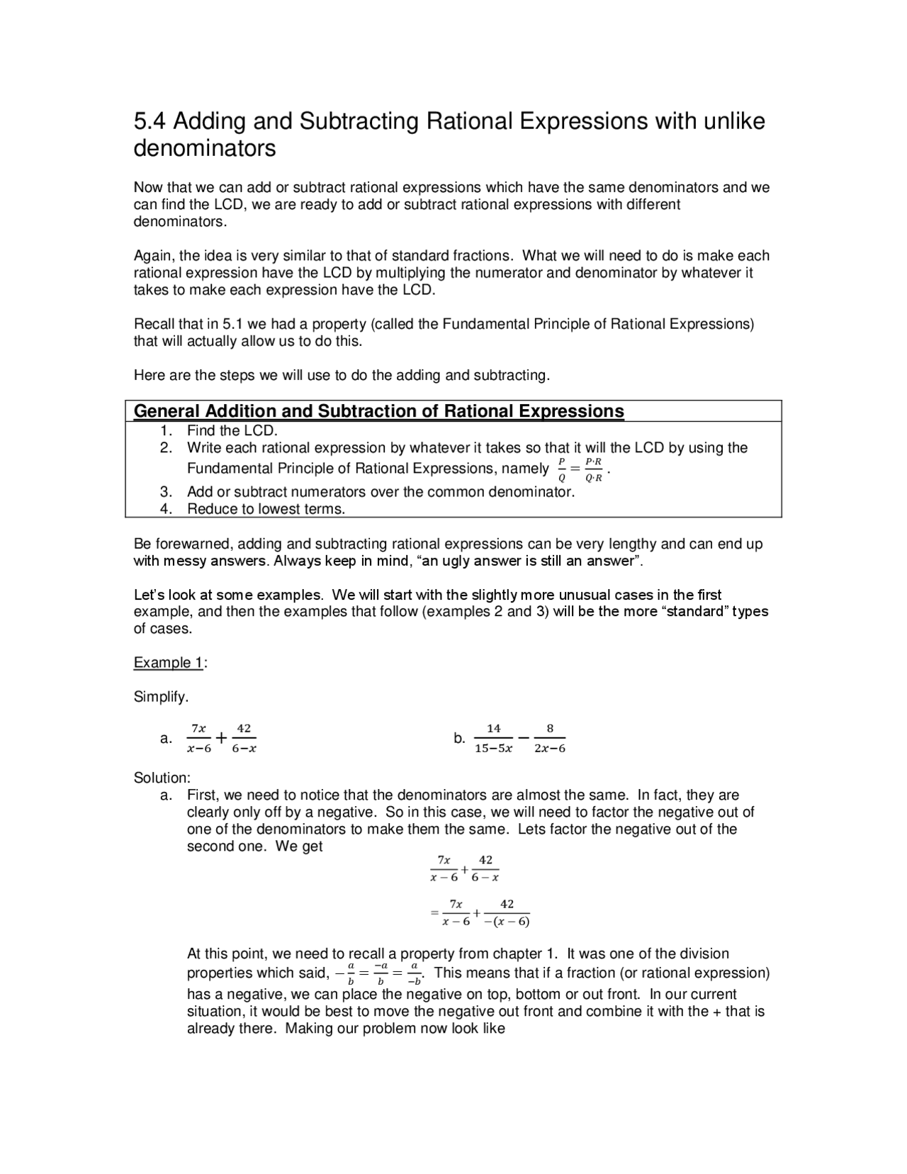 Adding And Subtracting Rational Expressions With Unlike Denominators ...