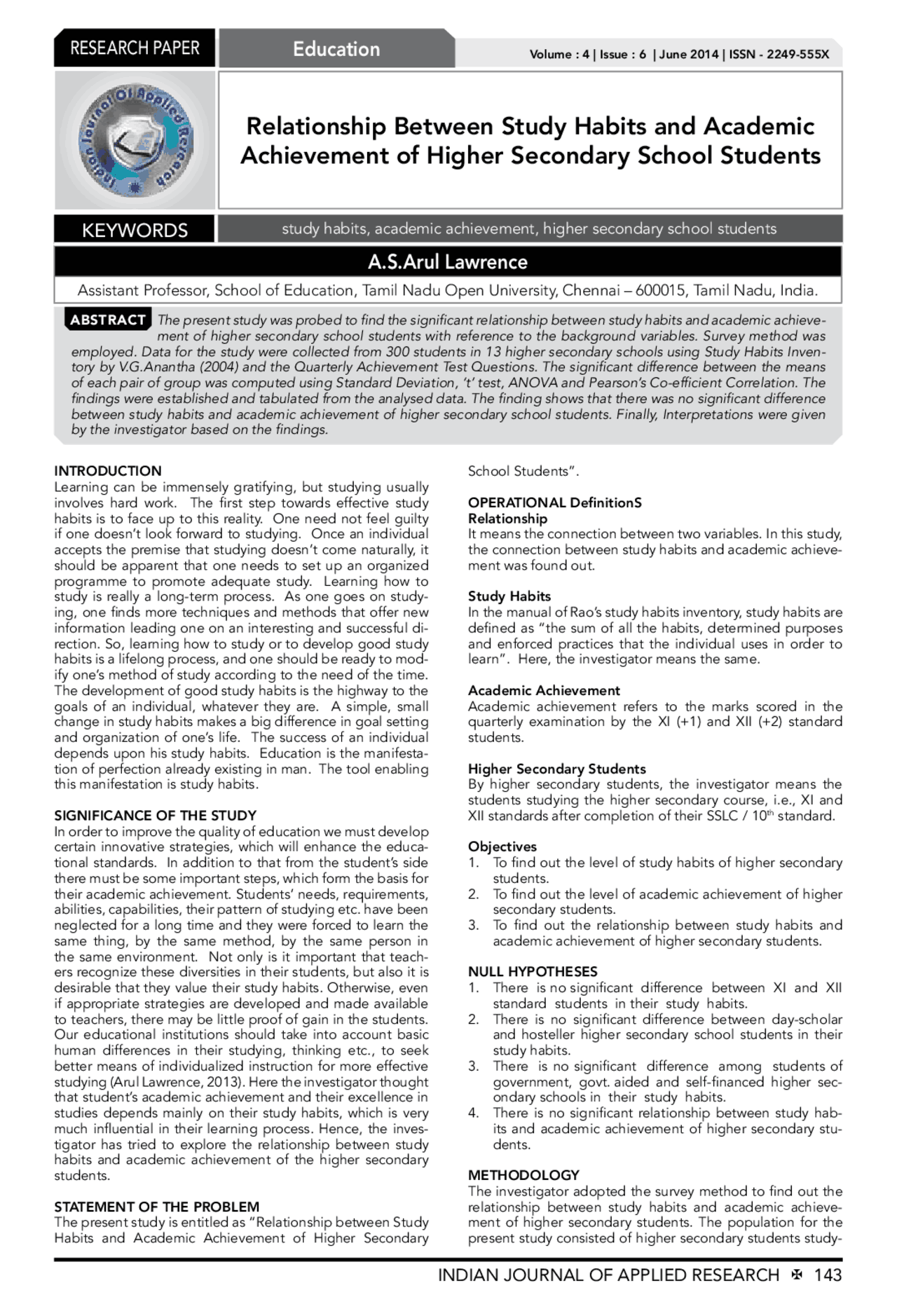Relationship Between Study Habits and Academic ... | Lecture notes ...