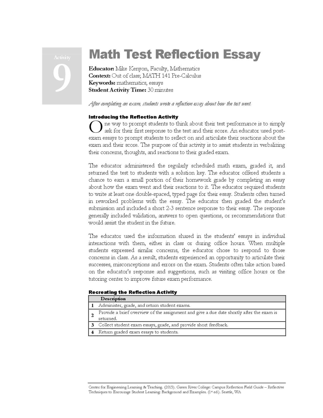 Math Test Reflection Essay | Study notes Mathematics | Docsity