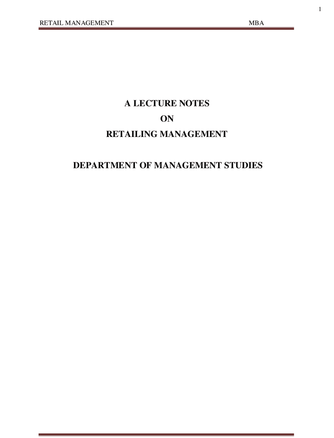 RETAIL-MANAGEMENT-Notes.pdf | Study notes Marketing | Docsity