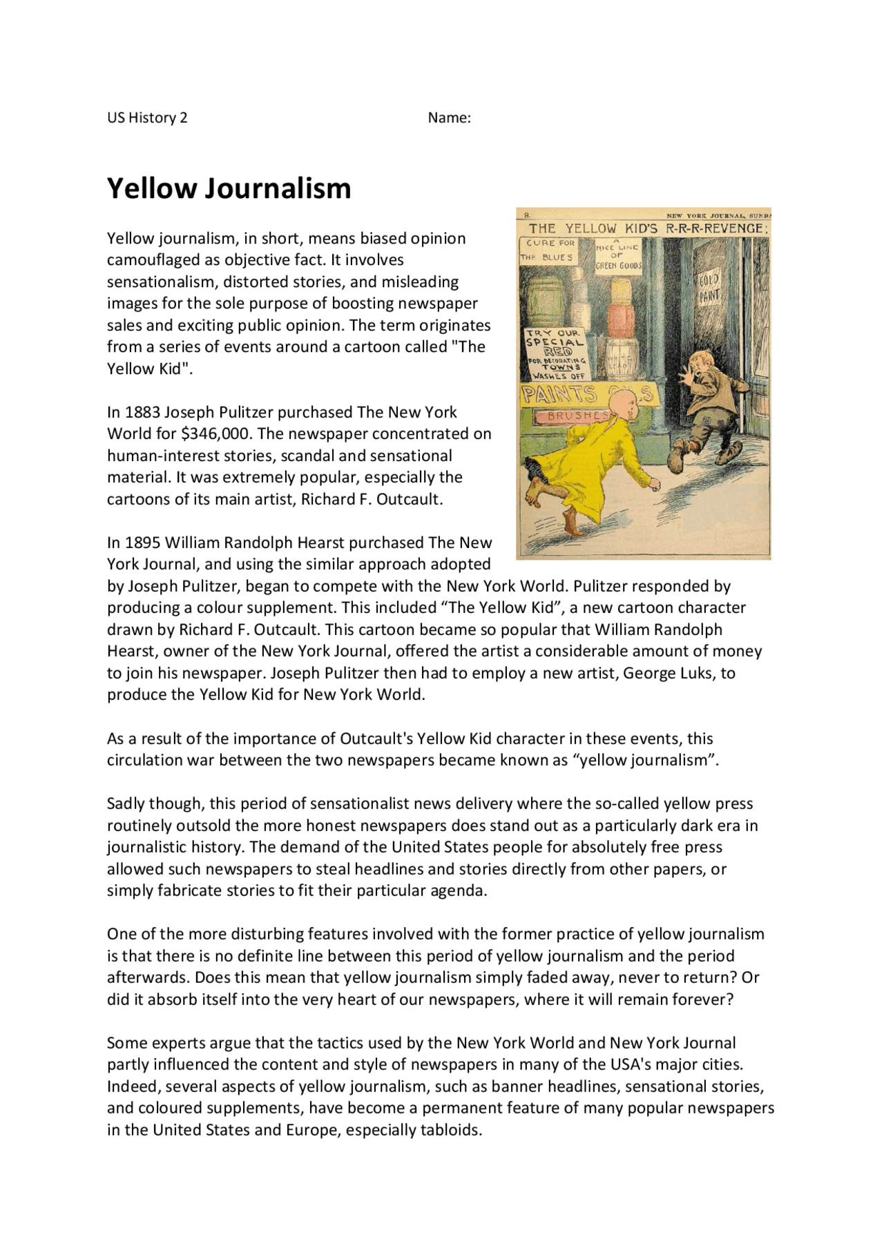 Yellow Journalism | Lecture notes Online Journalism | Docsity
