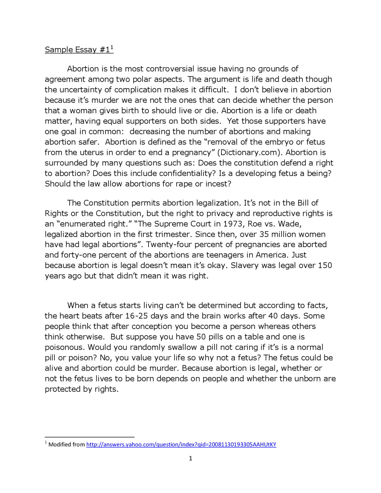 Sample Essay #11 Abortion is the most controversial issue ... | Study ...