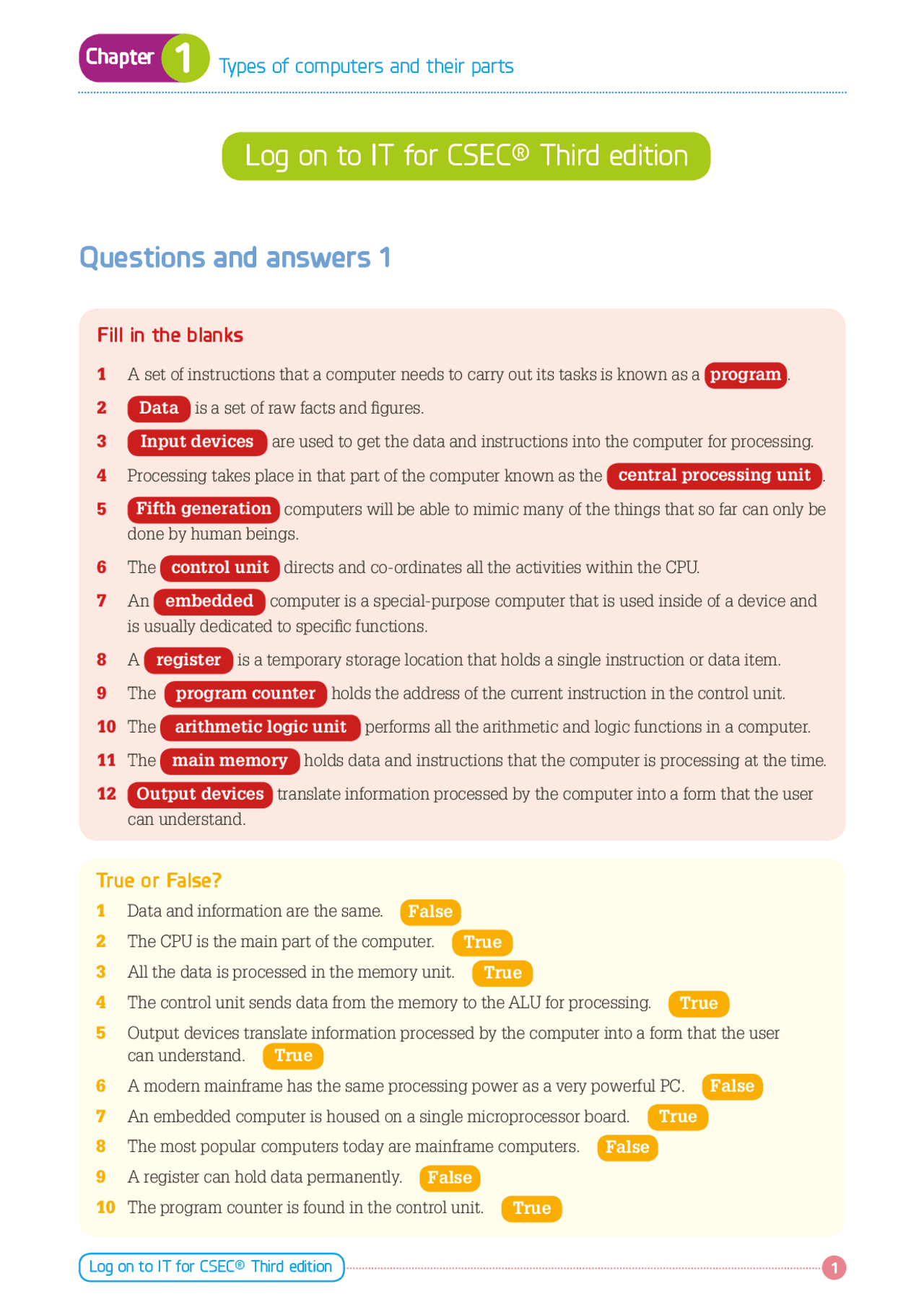 Questions and answers 1 Log on to IT for CSEC® Third edition | Exams ...