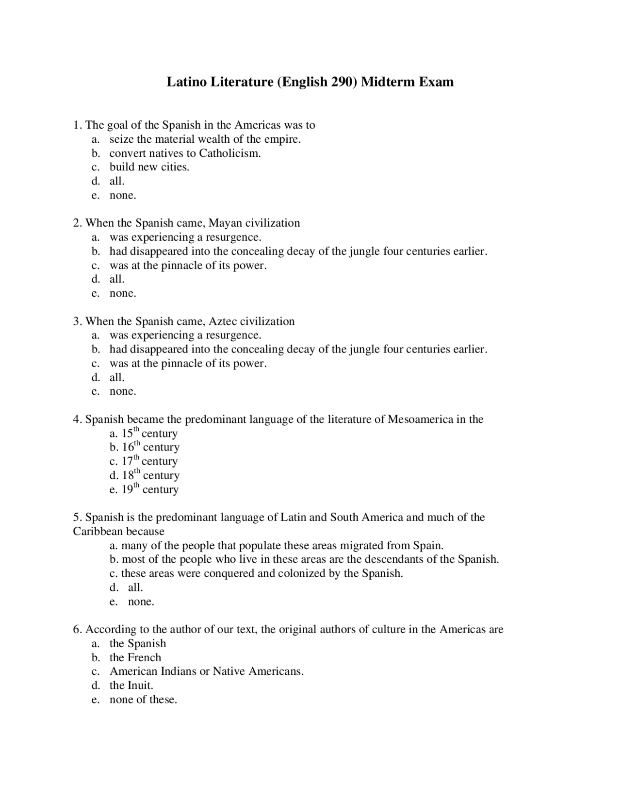 Latino Literature (English 290) Midterm Exam | Study notes Literature ...