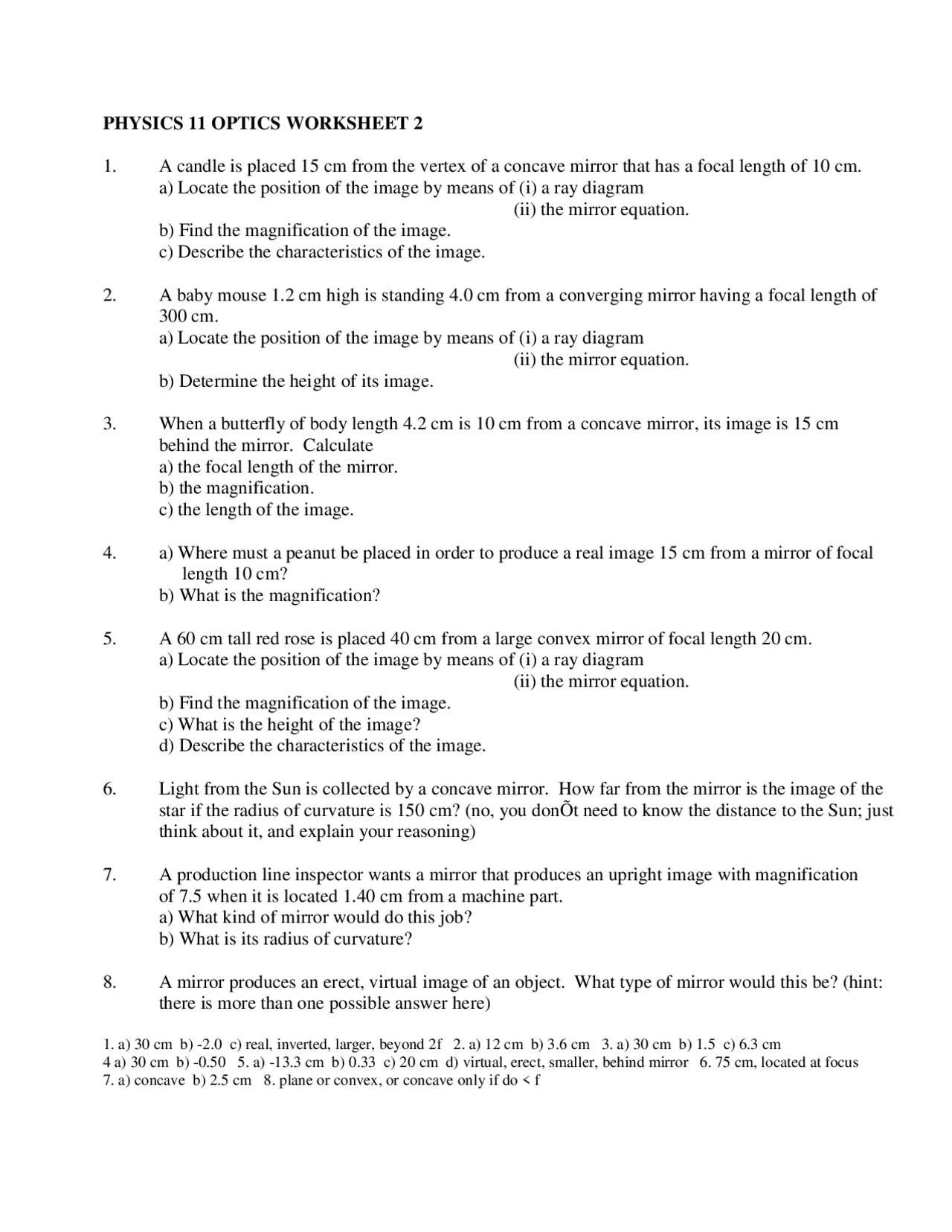 PHYSICS 11 OPTICS WORKSHEET 2 | Schemes and Mind Maps Physics | Docsity
