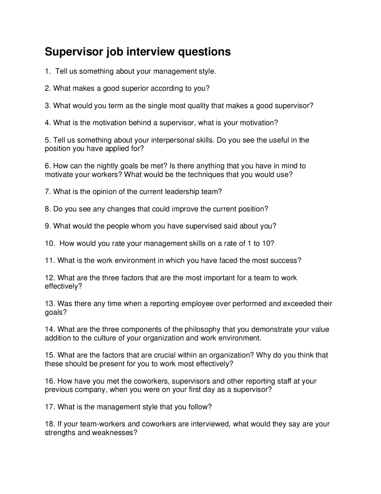 Supervisor job interview questions | Lecture notes Philosophy 