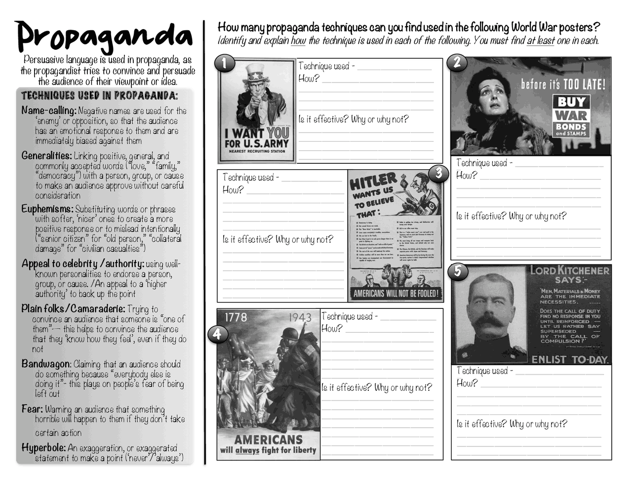 Propaganda worksheet | Study notes Celebrity | Docsity