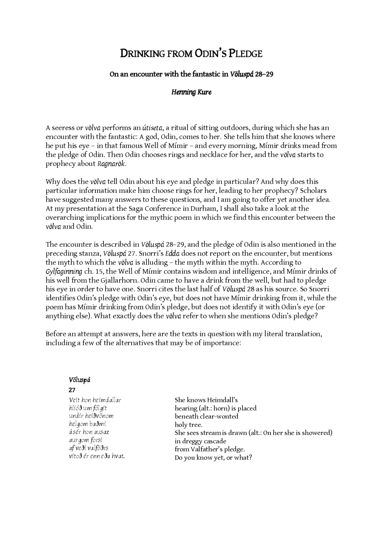 Drinking from odin‖s pledge | Exercises Poetry - Docsity