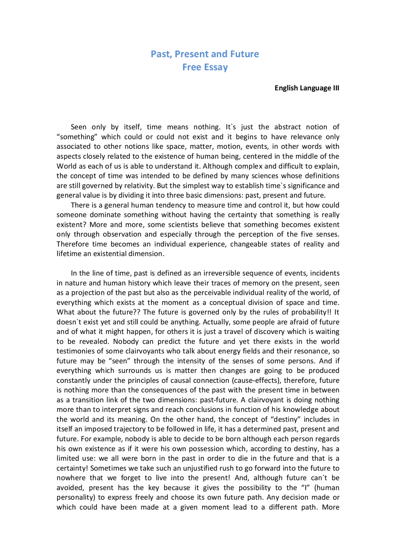 Past, Present and Future Free Essay | Study Guides, Projects, Research ...