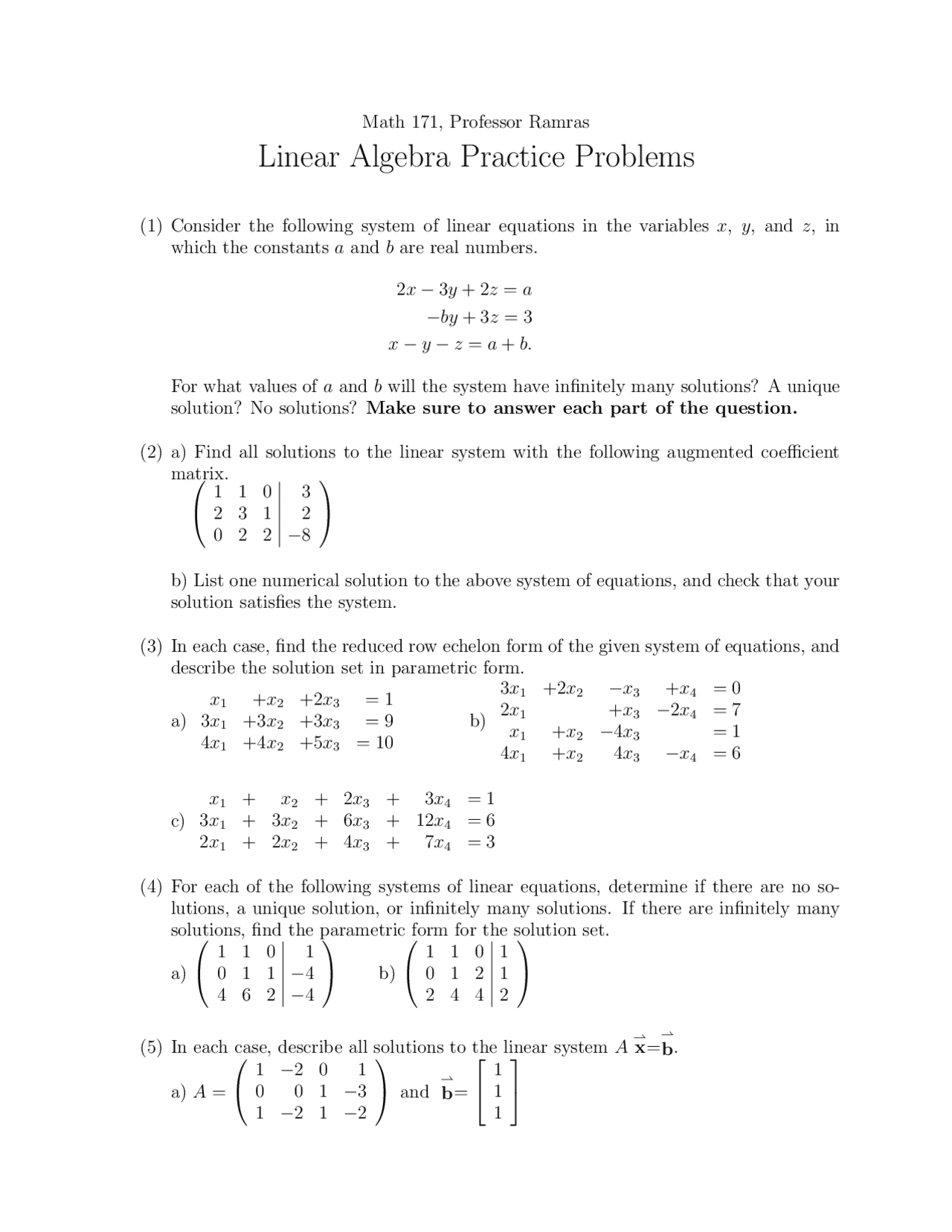 Linear Algebra Practice Problems | Lecture notes Linear Algebra | Docsity