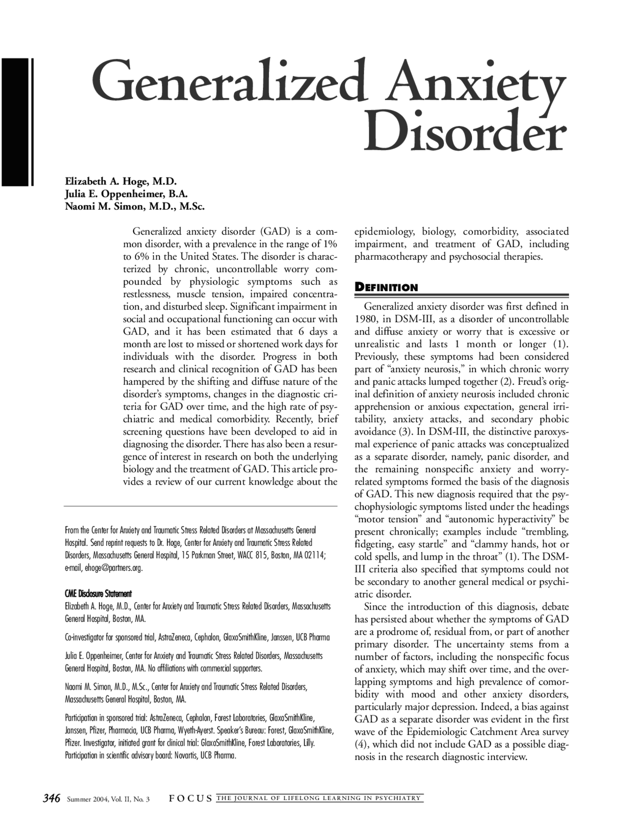 Gad Notes Generalized Anxiety Disorder | Study notes Epidemiology | Docsity