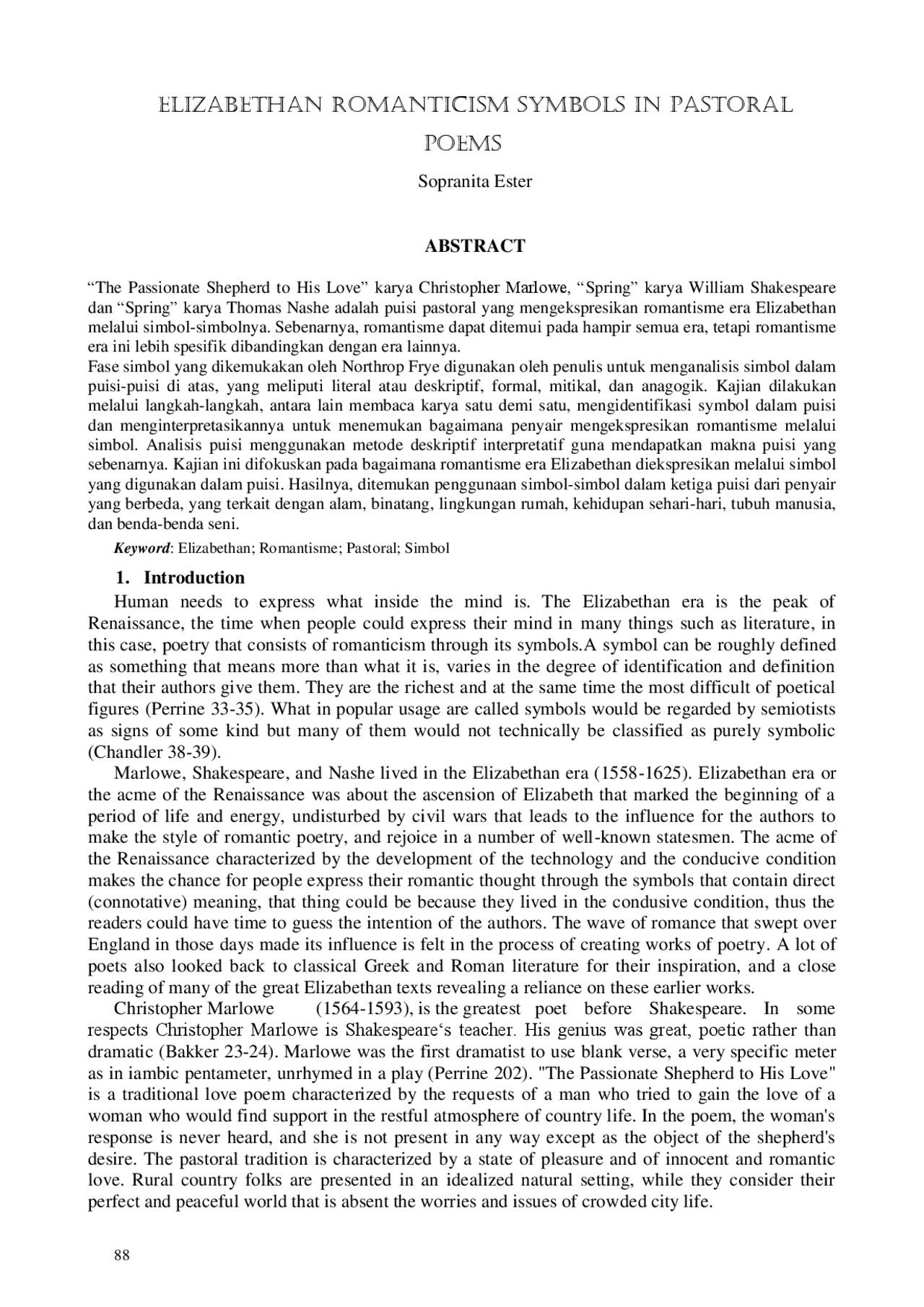 ELIZABETHAN ROMANTICISM SYMBOLS IN PASTORAL ... | Study notes Poetry ...