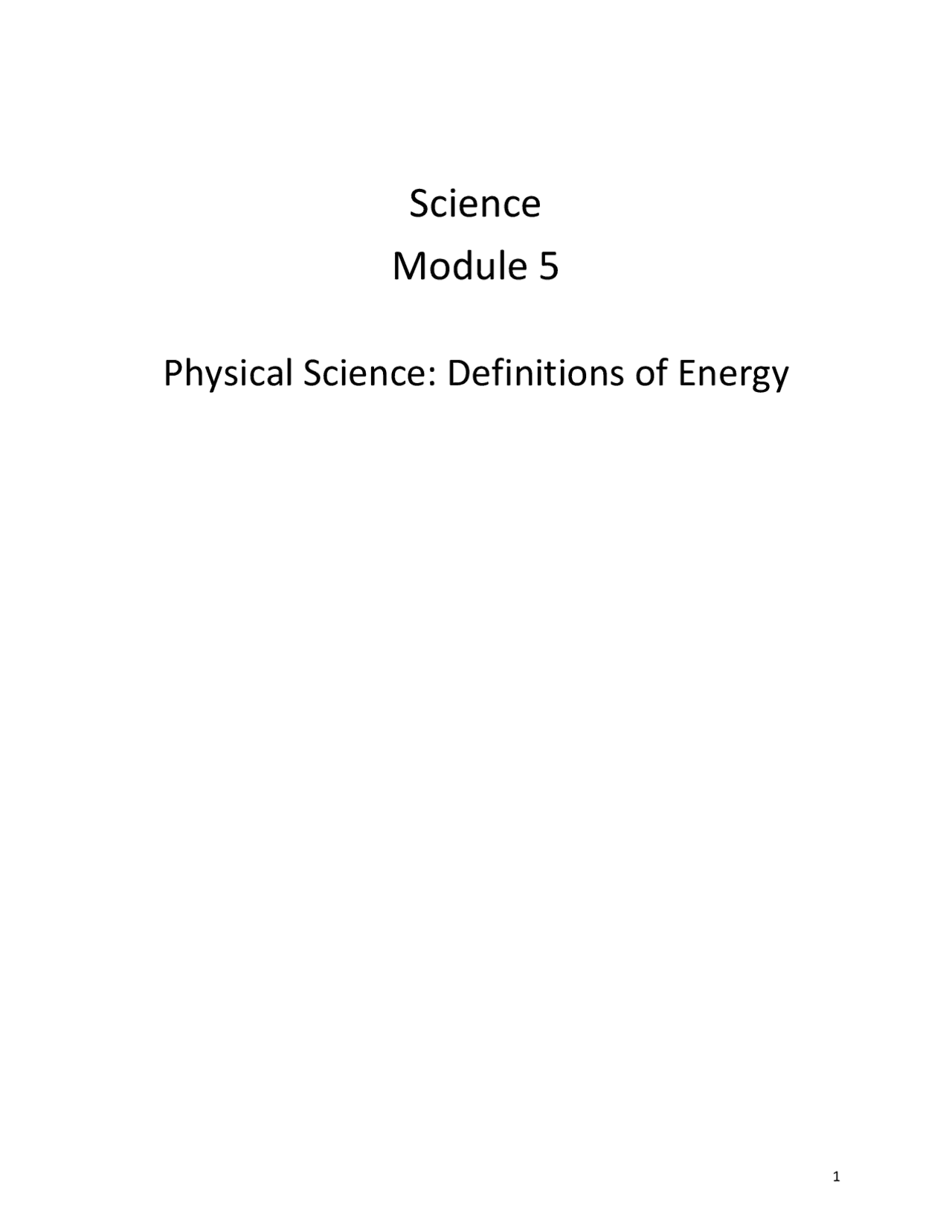 Science Module 5: Physical Science; Definitions of Energy | Study notes ...