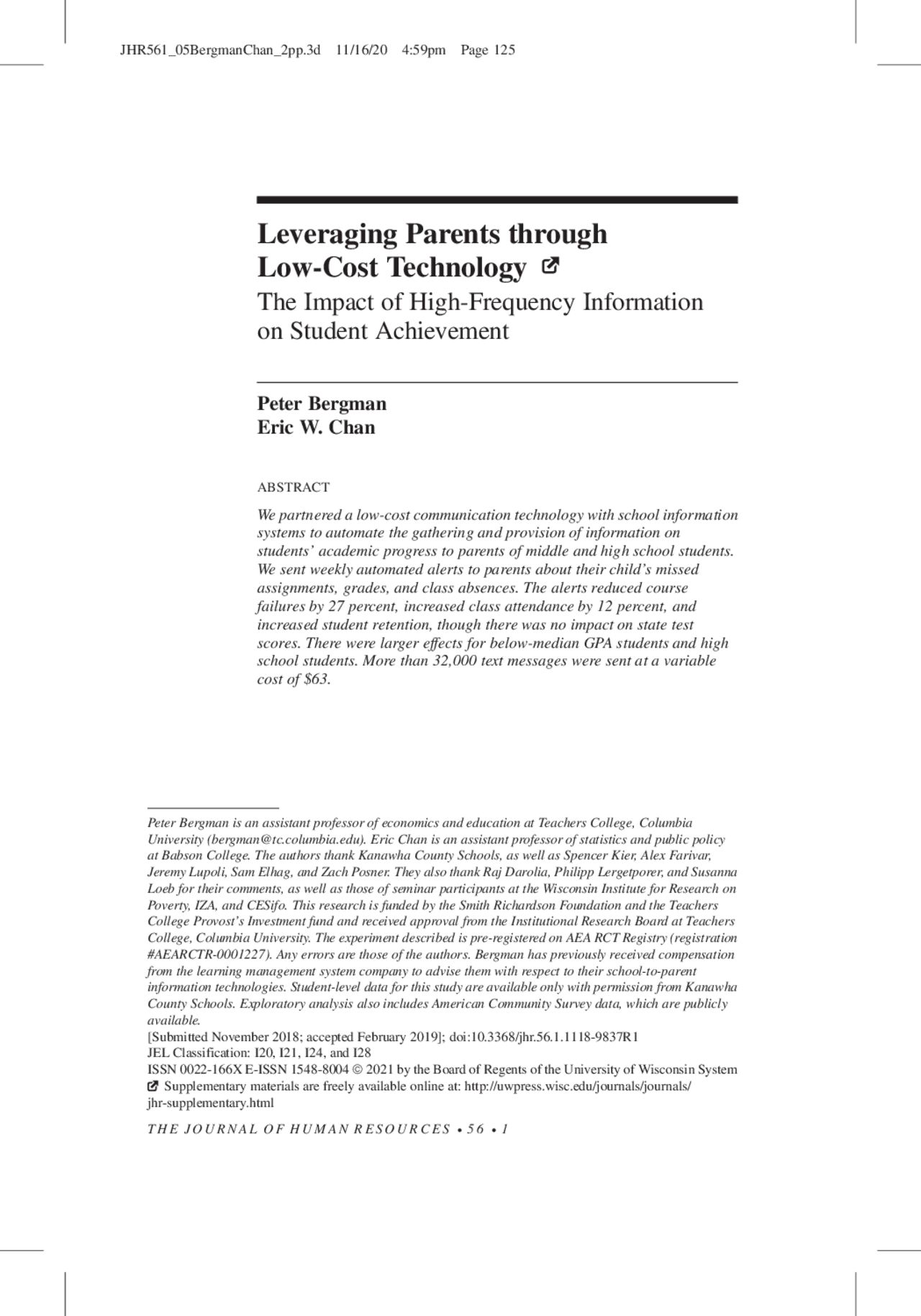Leveraging Parents through LowCost Technology Study notes Ballistic