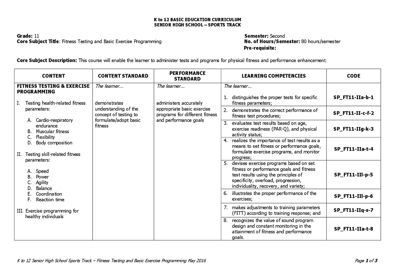 Fitness Testing and Basic Exercise Programming No ... | Study Guides ...