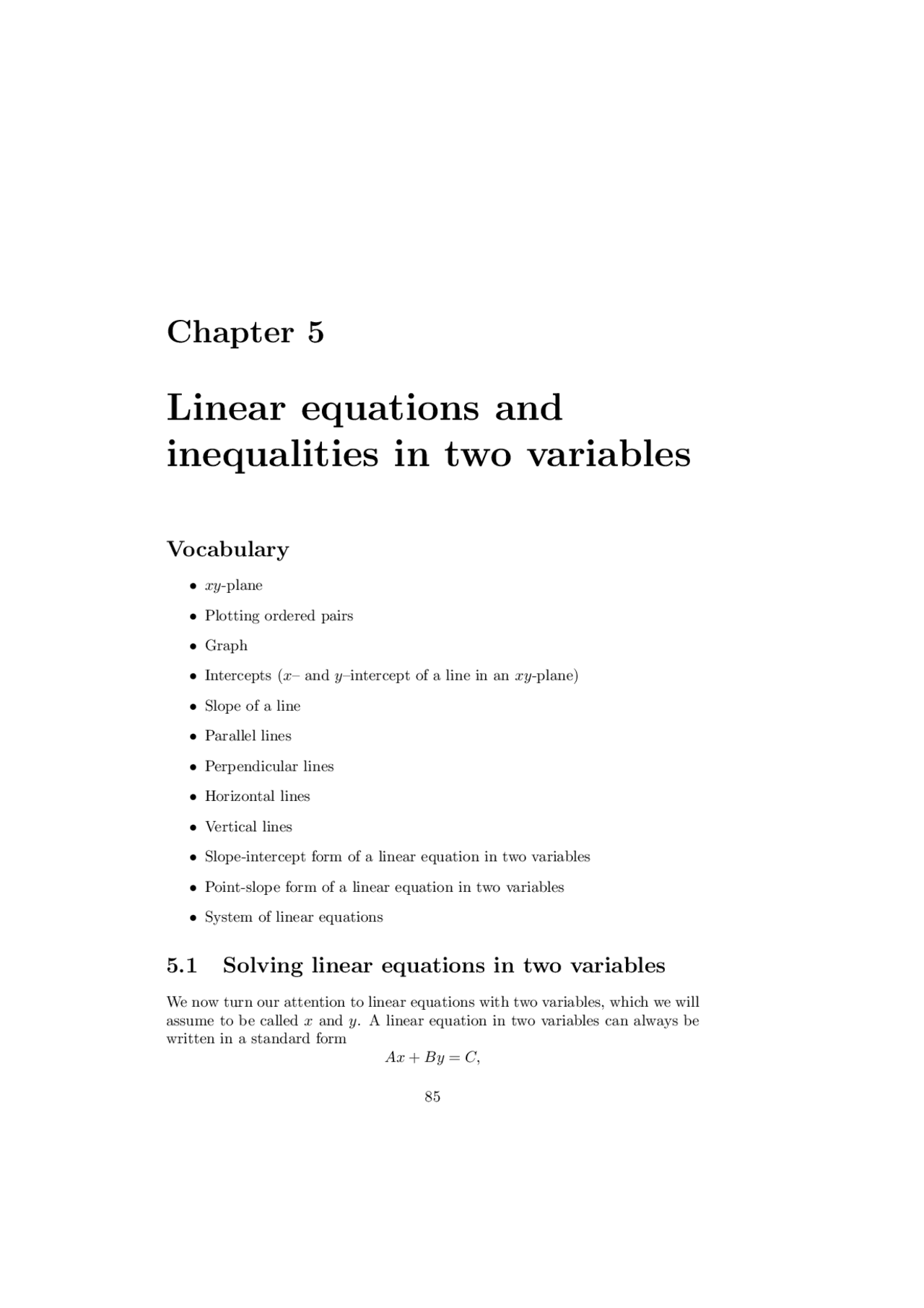 Linear equations and inequalities in two variables | Study notes ...
