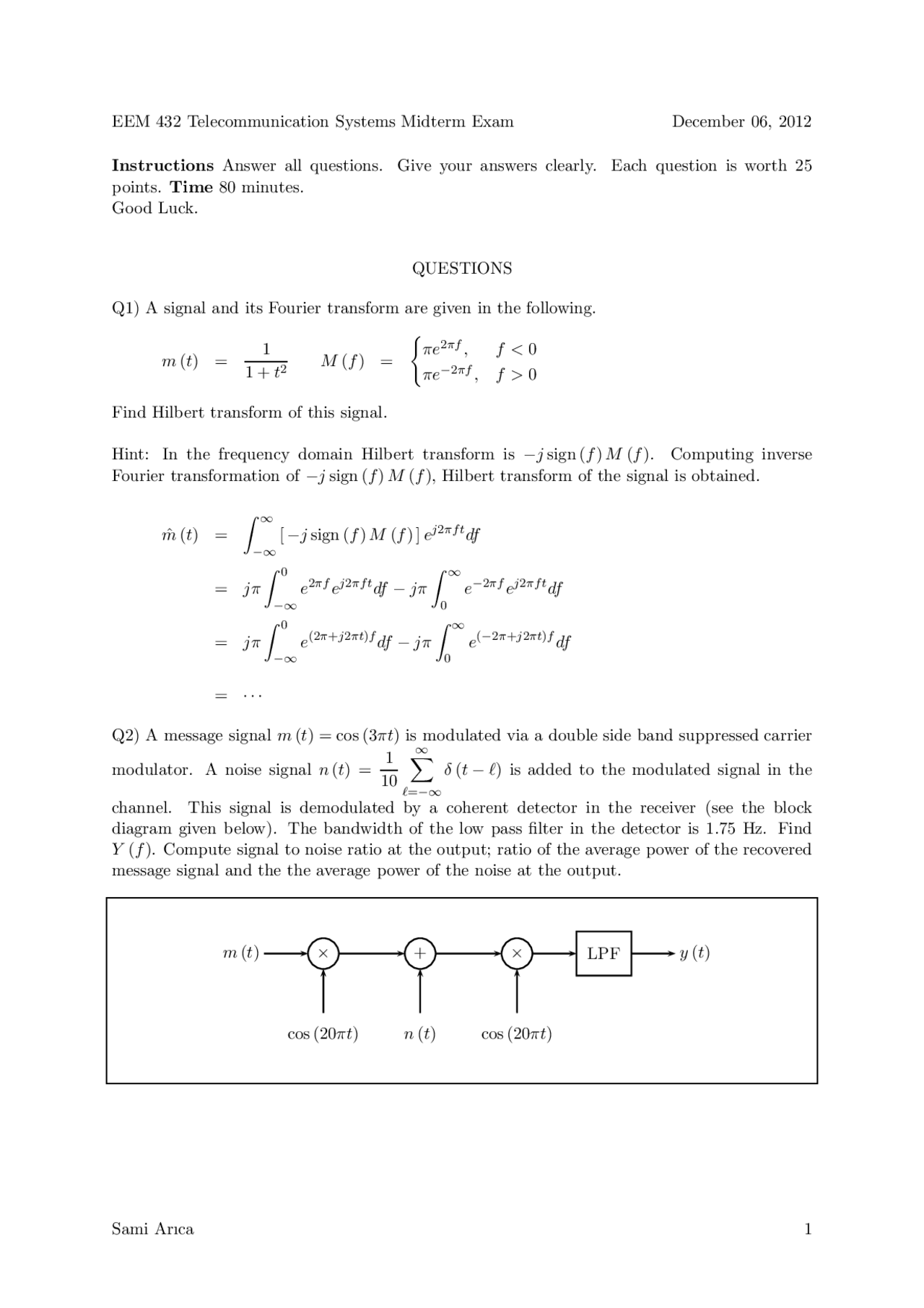 EEM 432 Telecommunication Systems Midterm Exam | Study notes ...