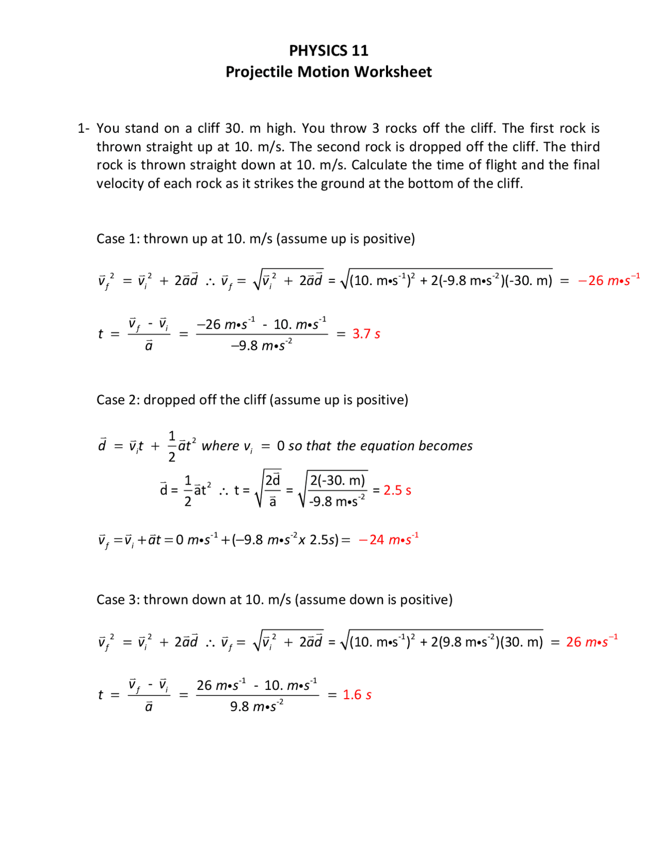 PHYSICS 11 Projectile Motion Worksheet | Schemes and Mind Maps Physics