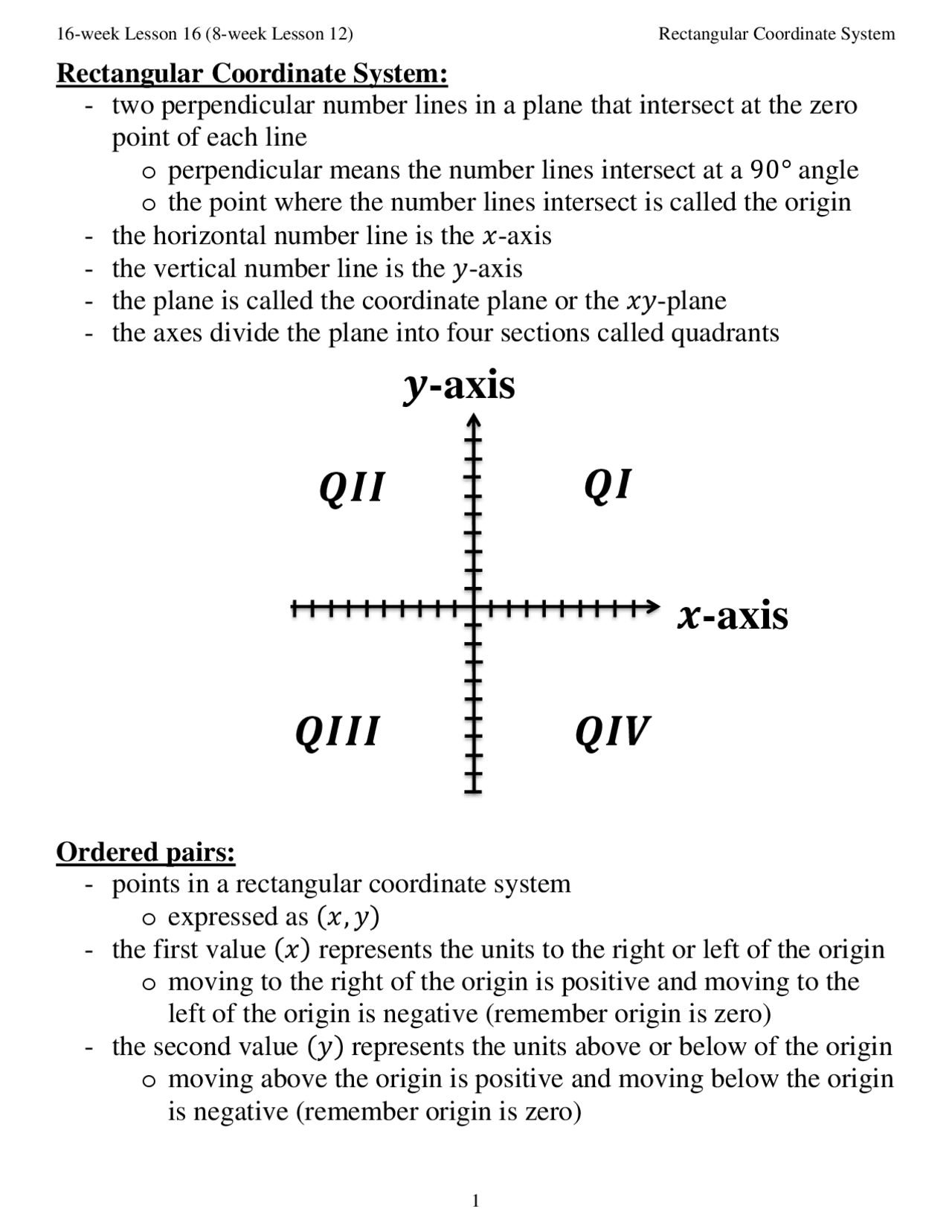 Rectangular Coordinate System.pdf | Assignments Calculus | Docsity