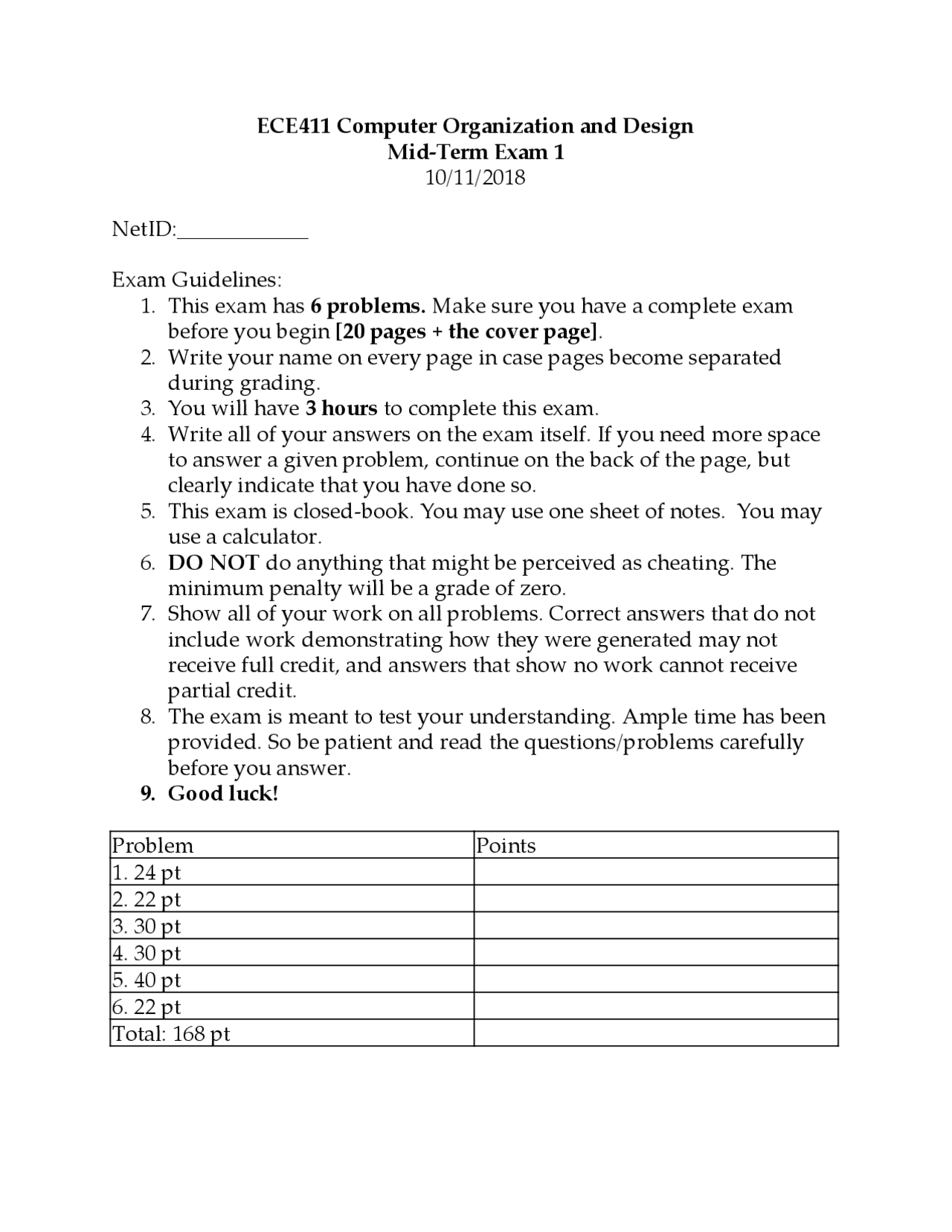 ECE411 Computer Organization and Design Mid-Term Exam ... | Schemes and ...