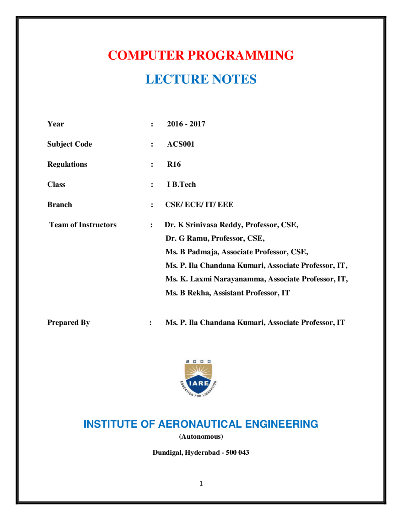 COMPUTER PROGRAMMING LECTURE NOTES | Study notes Computer Programming ...