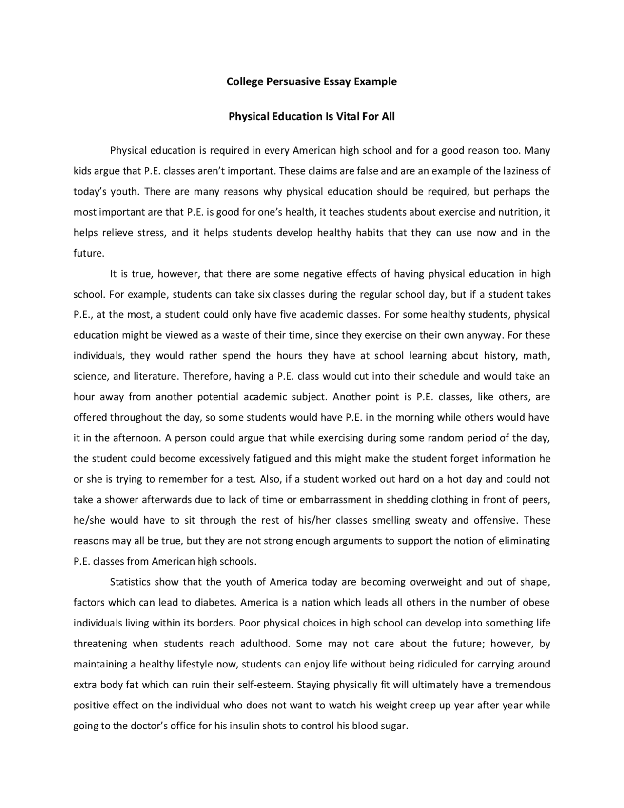College Persuasive Essay Example Physical Education Is ... | Study ...
