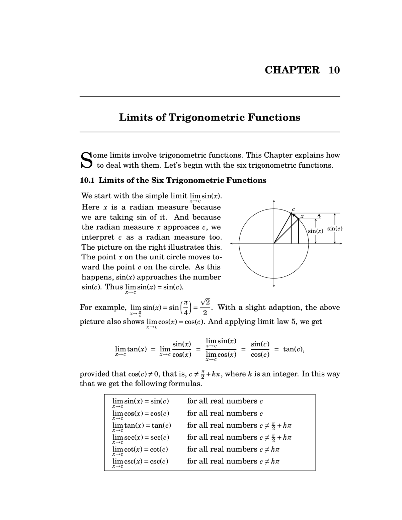 CHAPTER 10 Limits of Trigonometric Functions | Study Guides, Projects ...