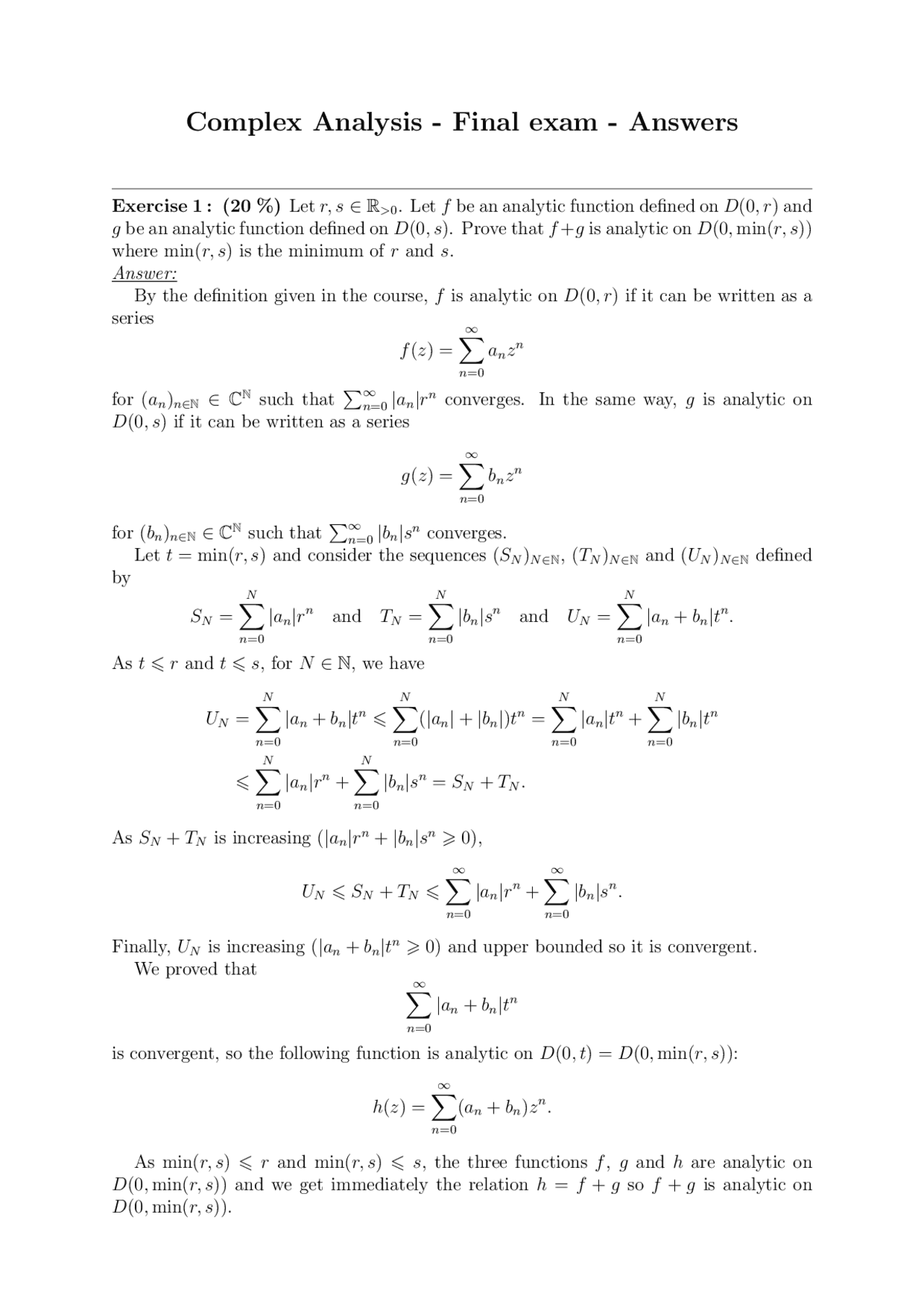 Complex Analysis - Final exam | Exams Complex analysis | Docsity