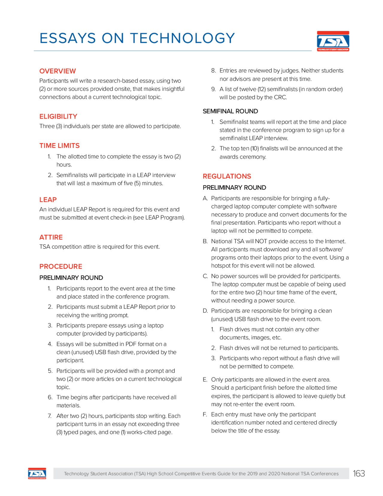 TSA HS Essay Comp: Tech Topics & LEAP Interview Guidelines for 2019 ...