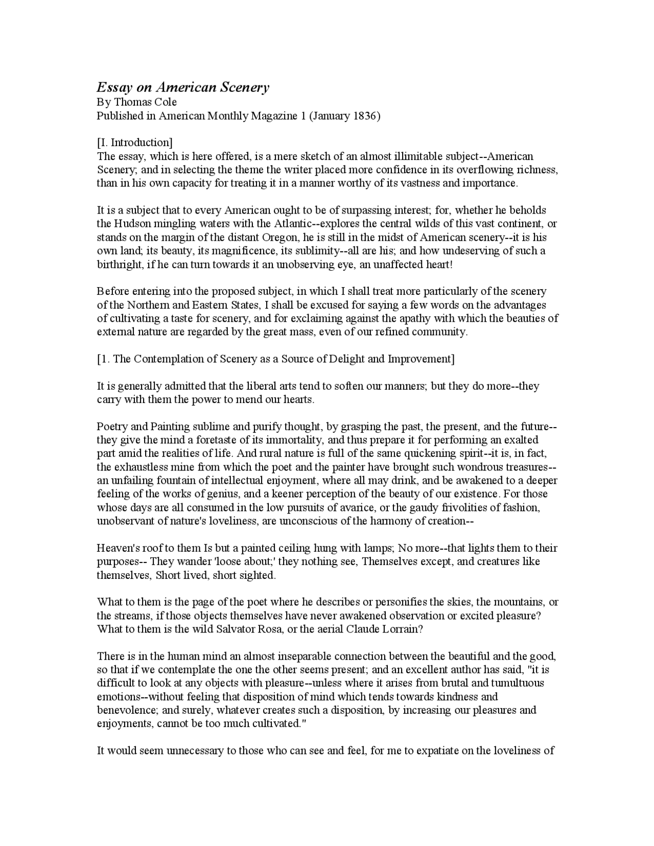 Essay on American Scenery | Study notes Voice | Docsity