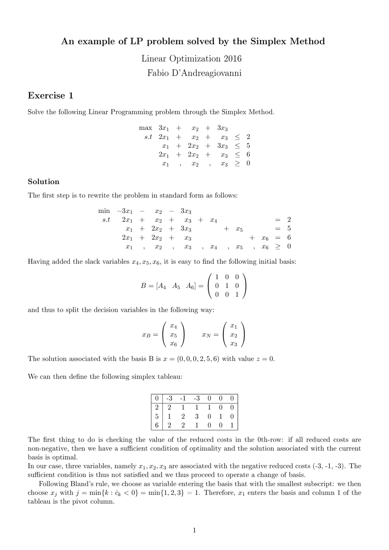 An example of LP problem solved by the Simplex Method | Summaries ...