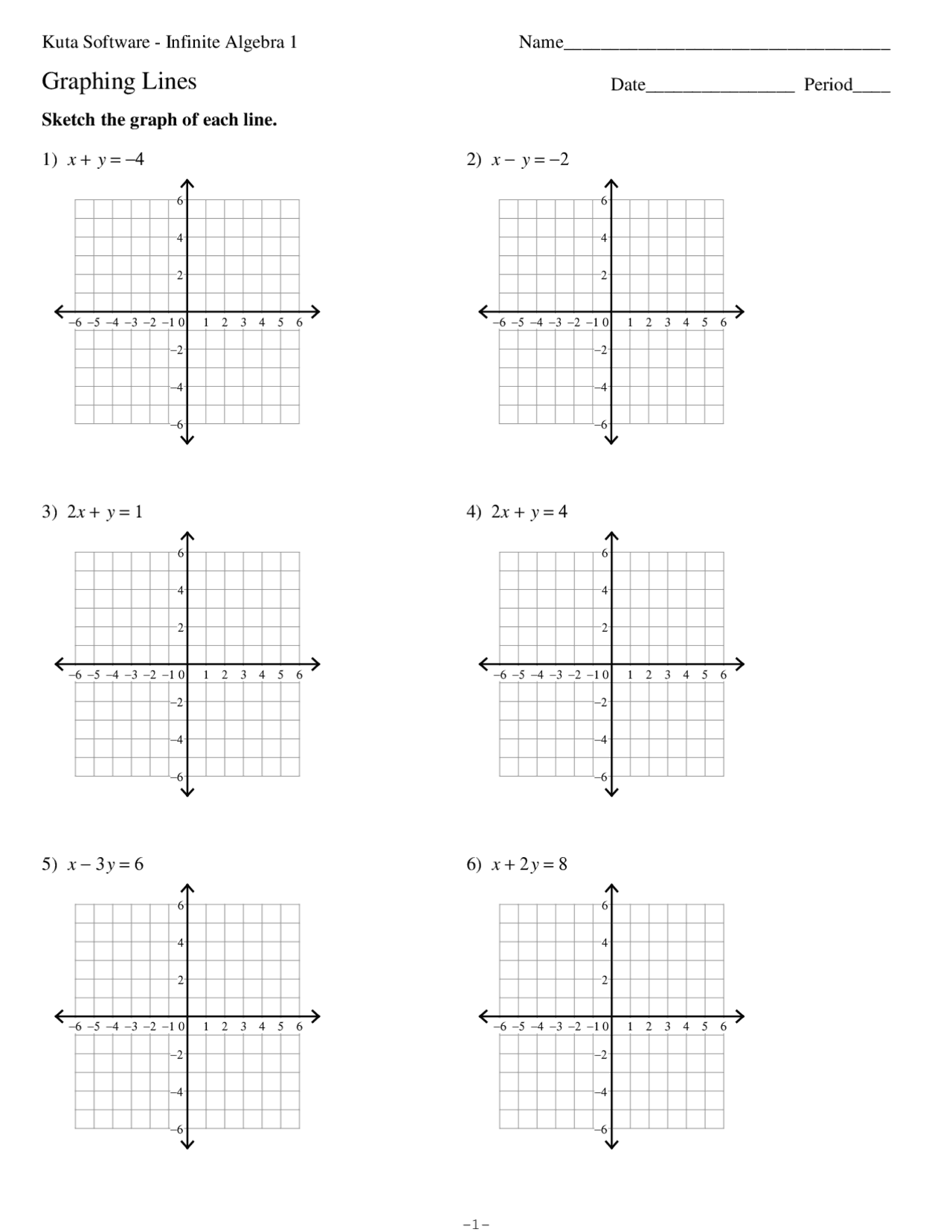 Graphing Lines SF | Lecture notes Algebra | Docsity