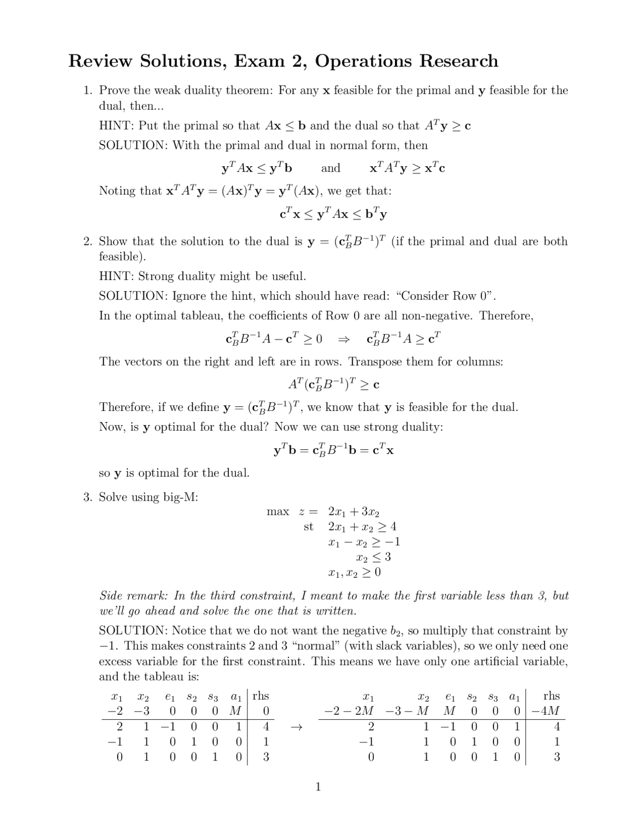 Review Solutions, Exam 2, Operations Research | Study Guides, Projects ...