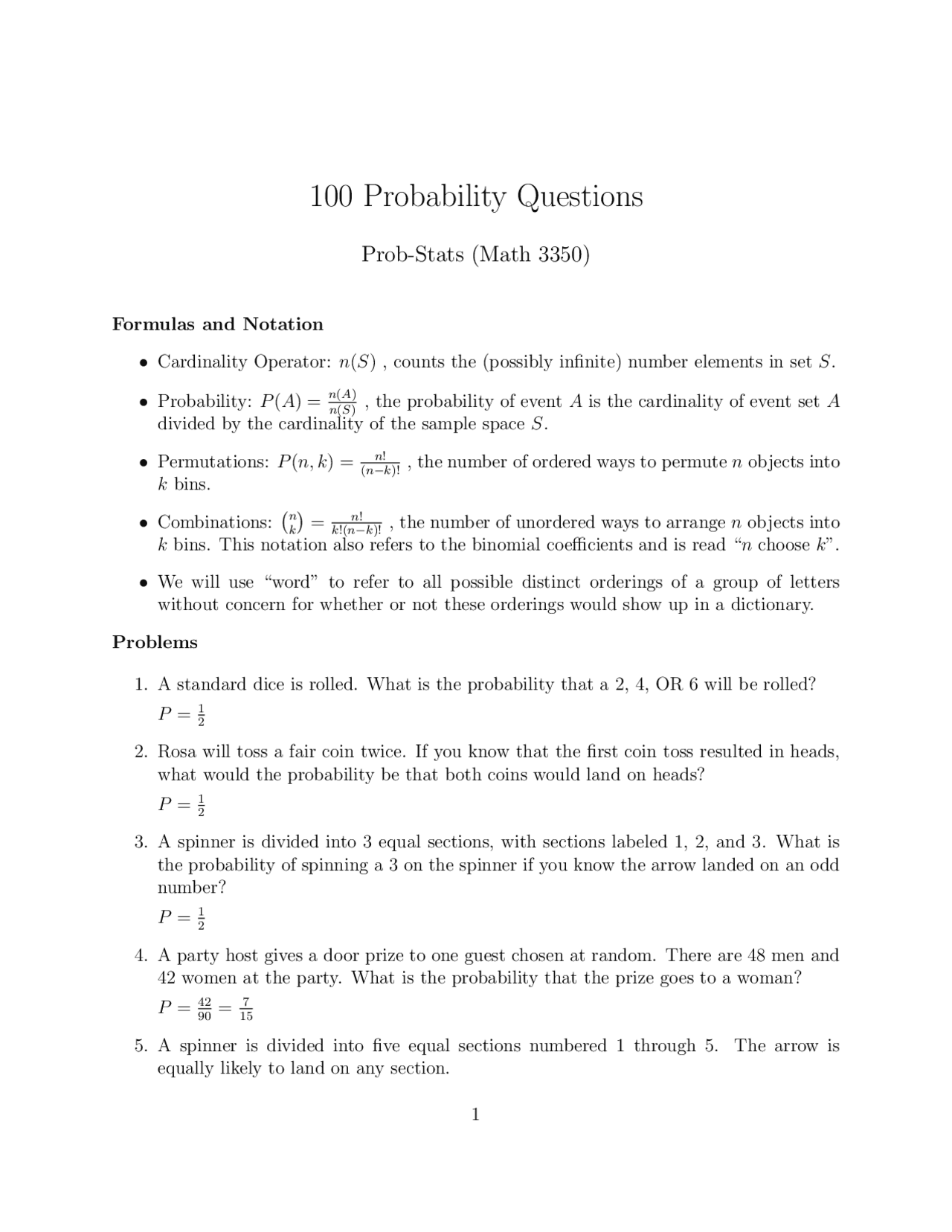 100 Probability Questions | Schemes and Mind Maps Physics - Docsity